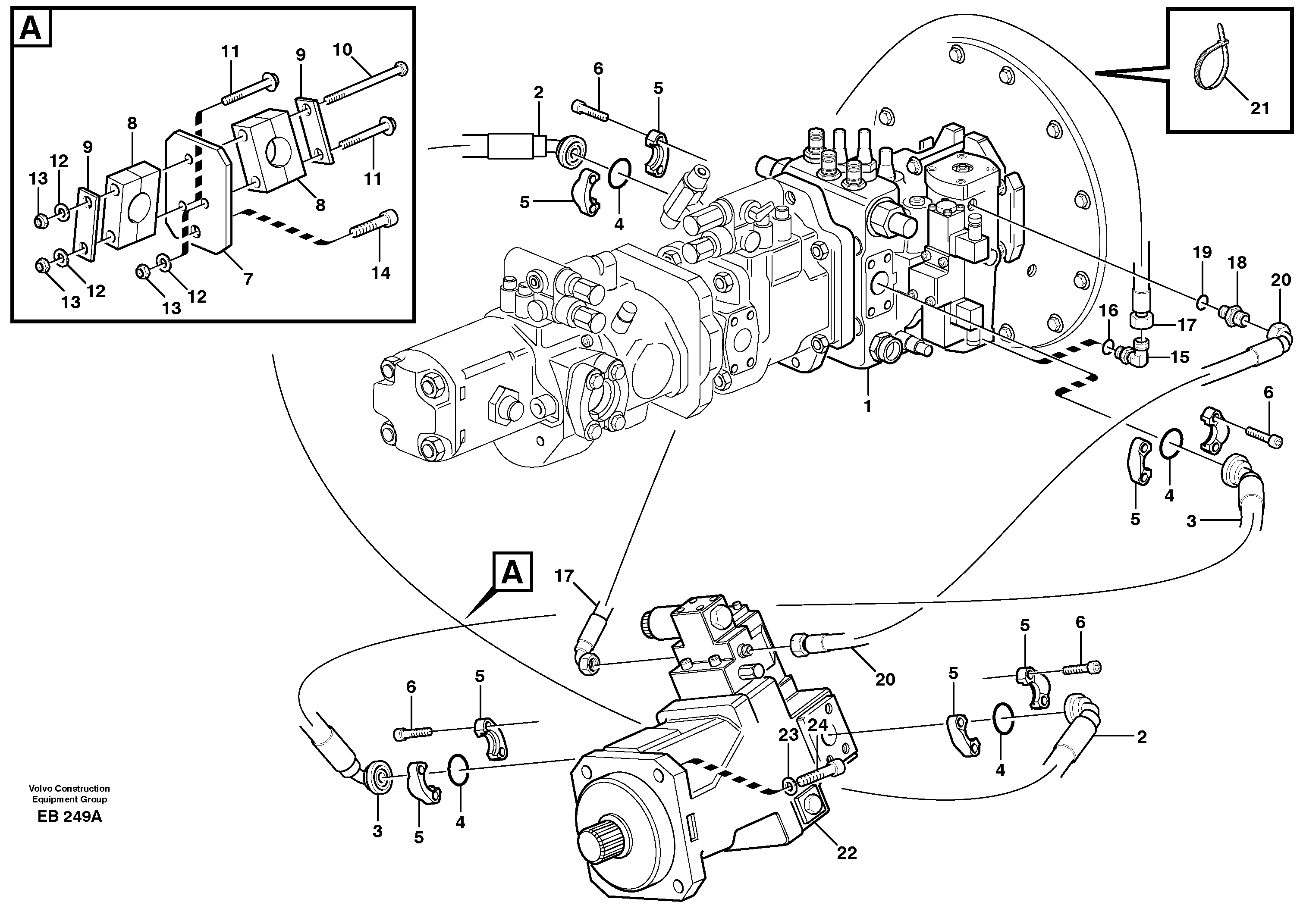 Hoses, Pump - hydraulic motor — volvo parts diagram