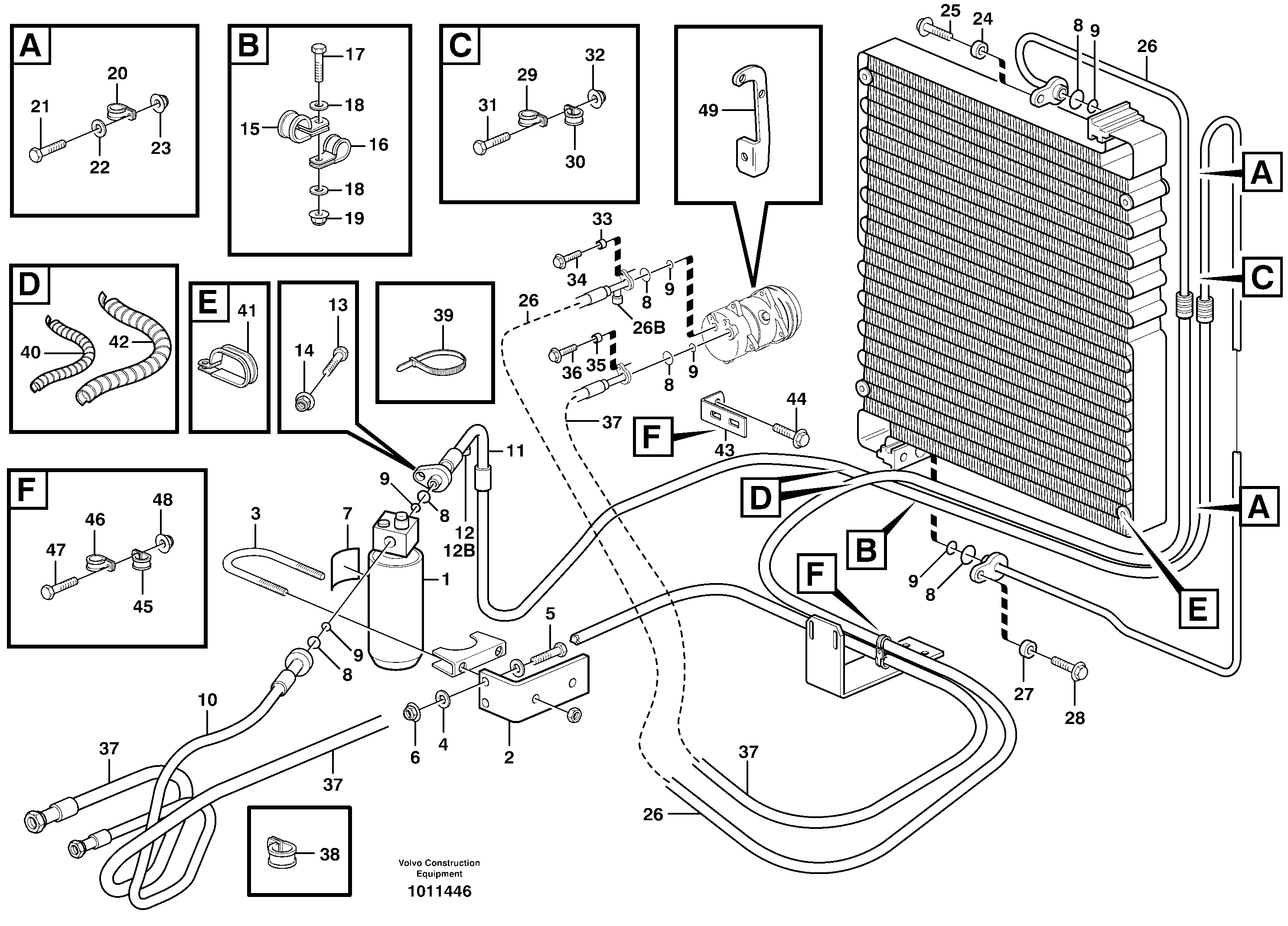 Assembly of hose: evaparator, receiver drier and condenser.  82690, 82903 — volvo parts diagram