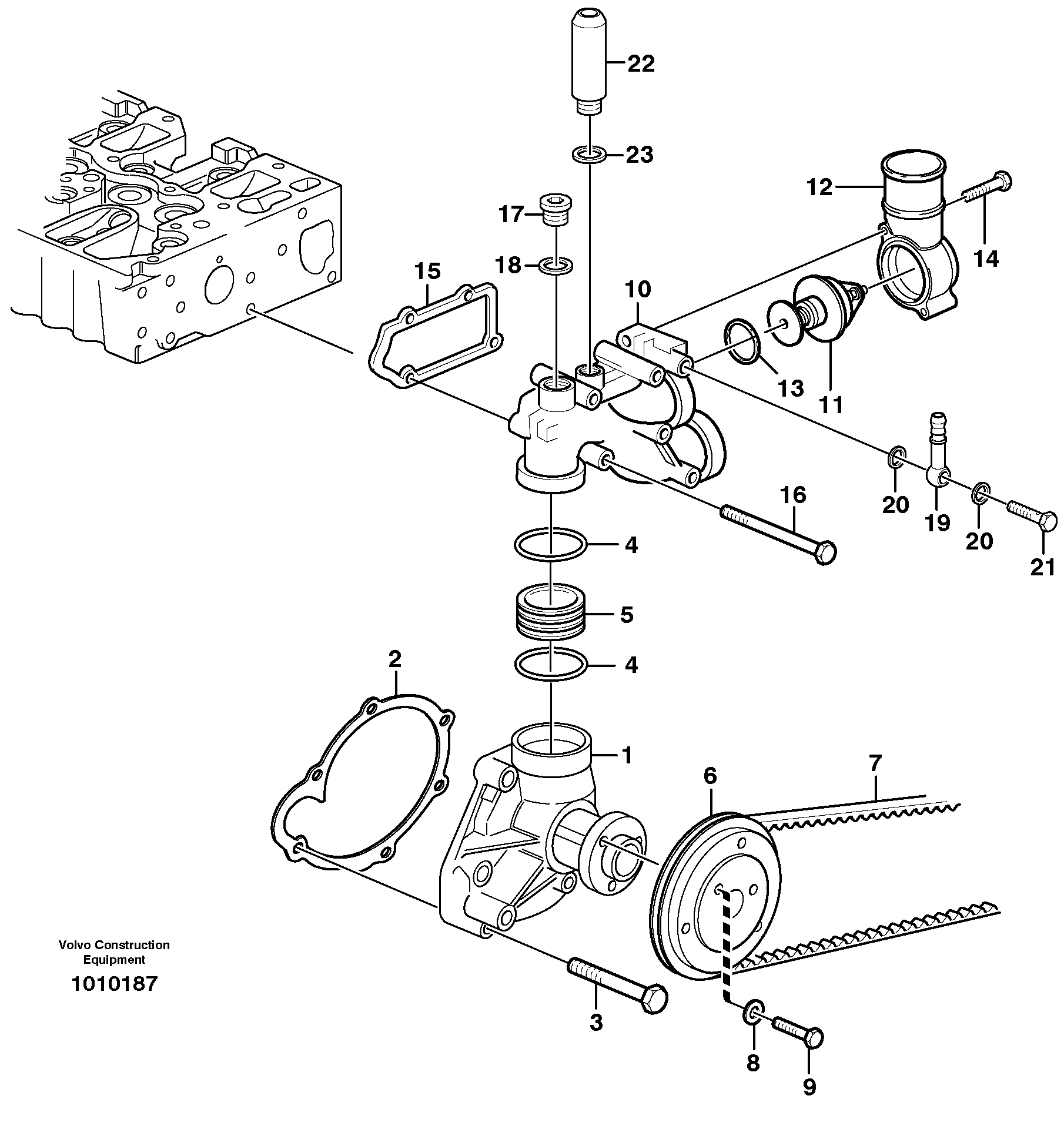 Water pump and thermostat housing — volvo parts diagram