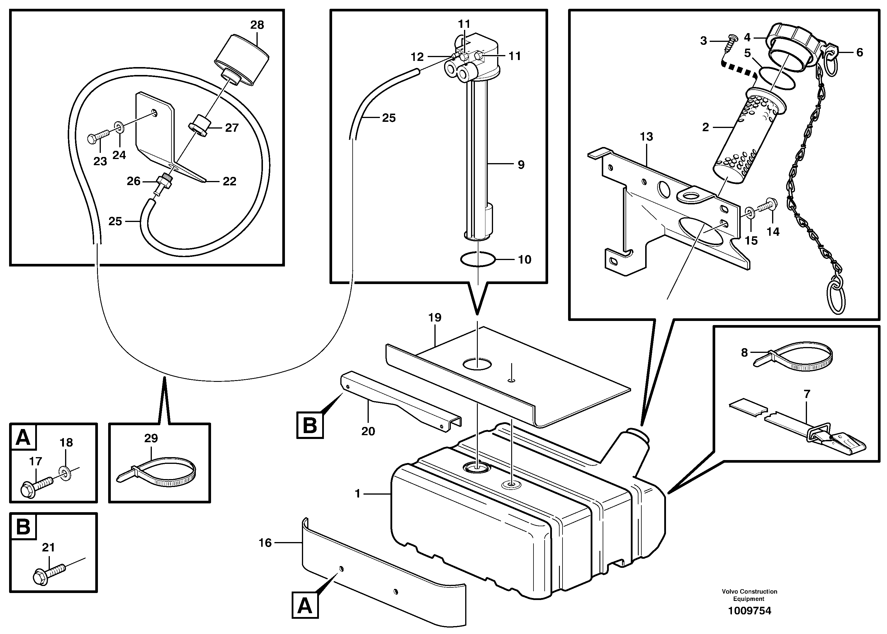 Fuel tank with fitting parts — volvo parts diagram