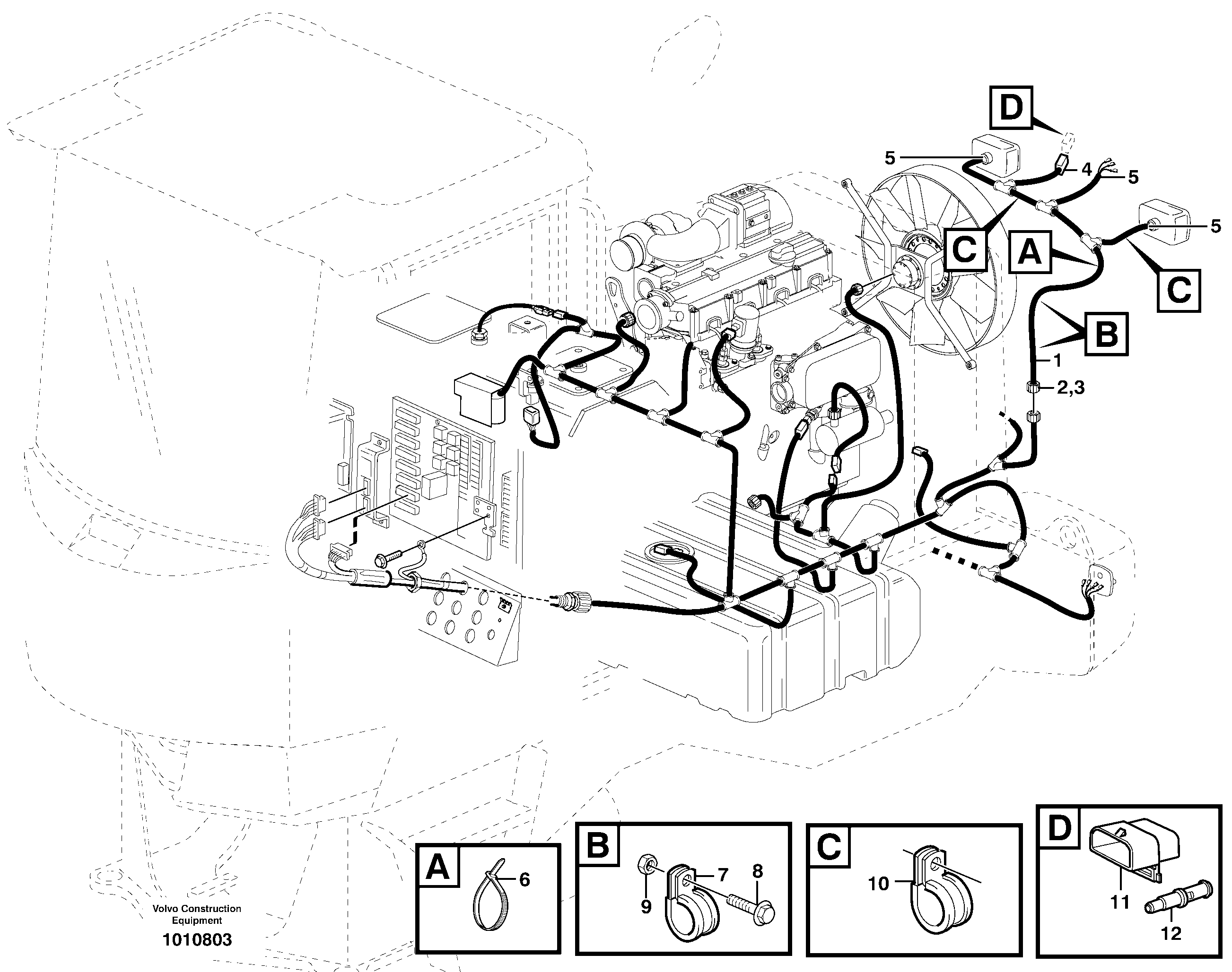 Cable harness, Radiator casing — volvo parts diagram
