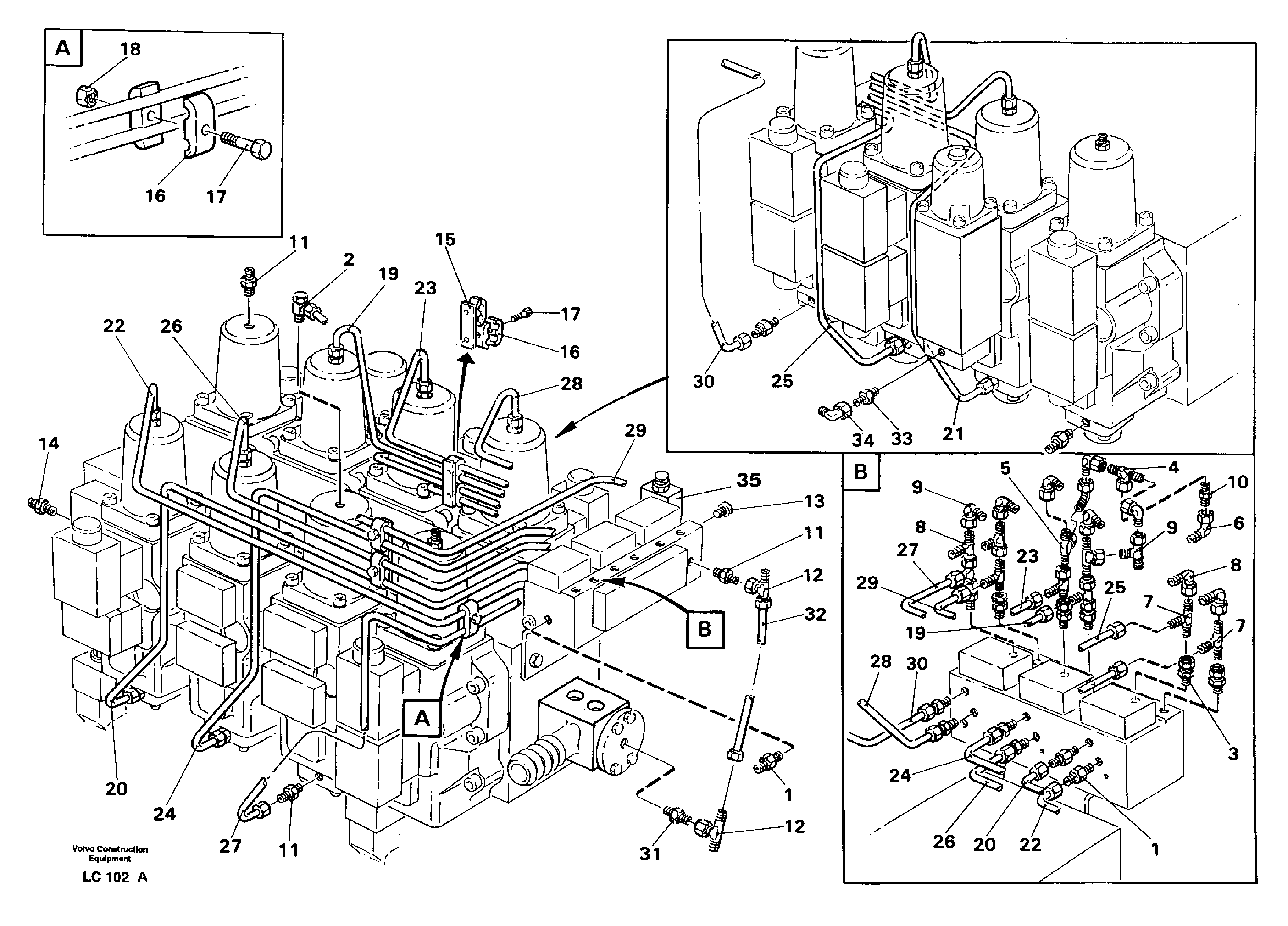 Main valve assembly, tubes connections — volvo parts diagram