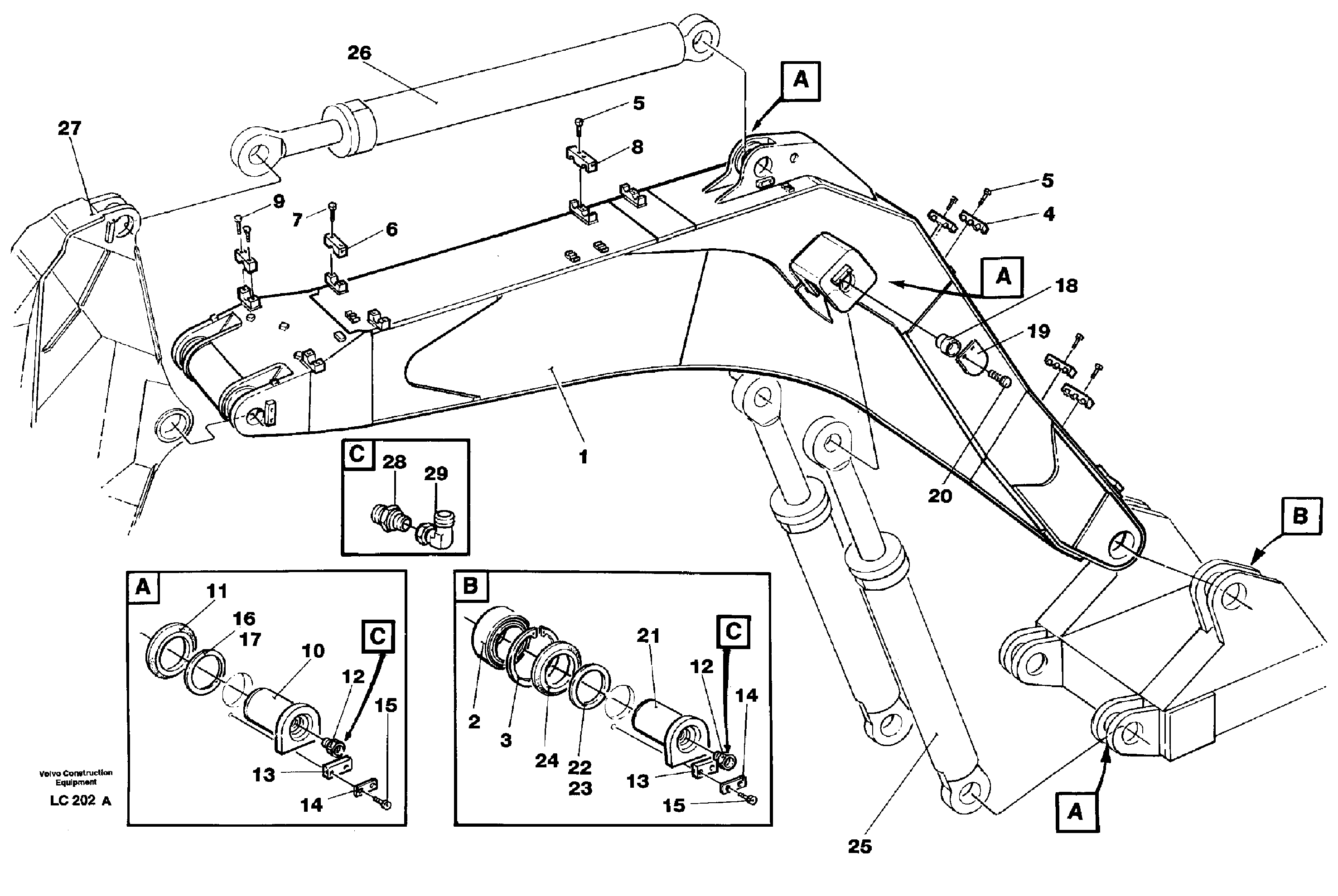 Backhoe boom mass excavation, incl.attachments, 6,6m  14265321 — volvo parts diagram