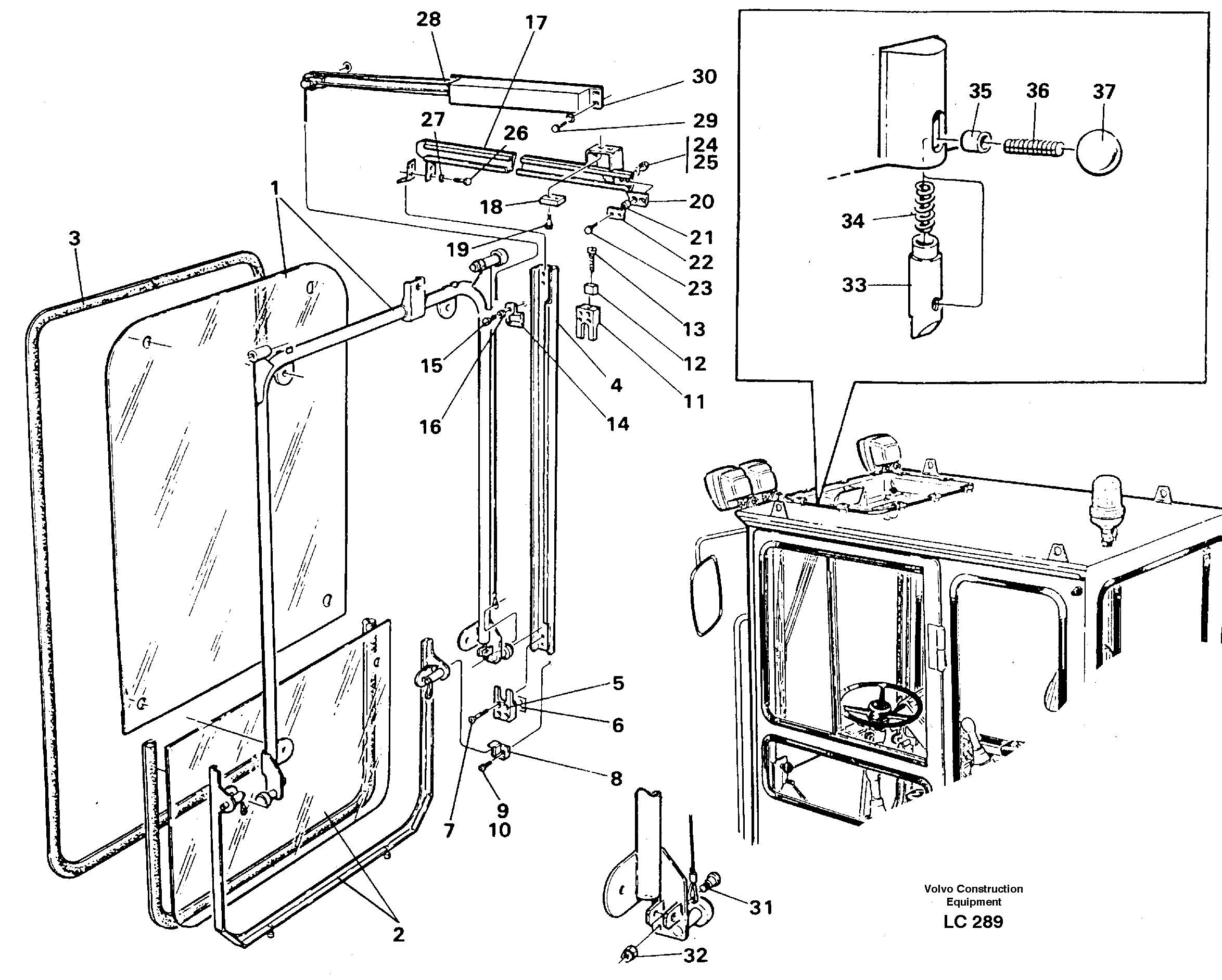 Front window, lifting device — volvo parts diagram