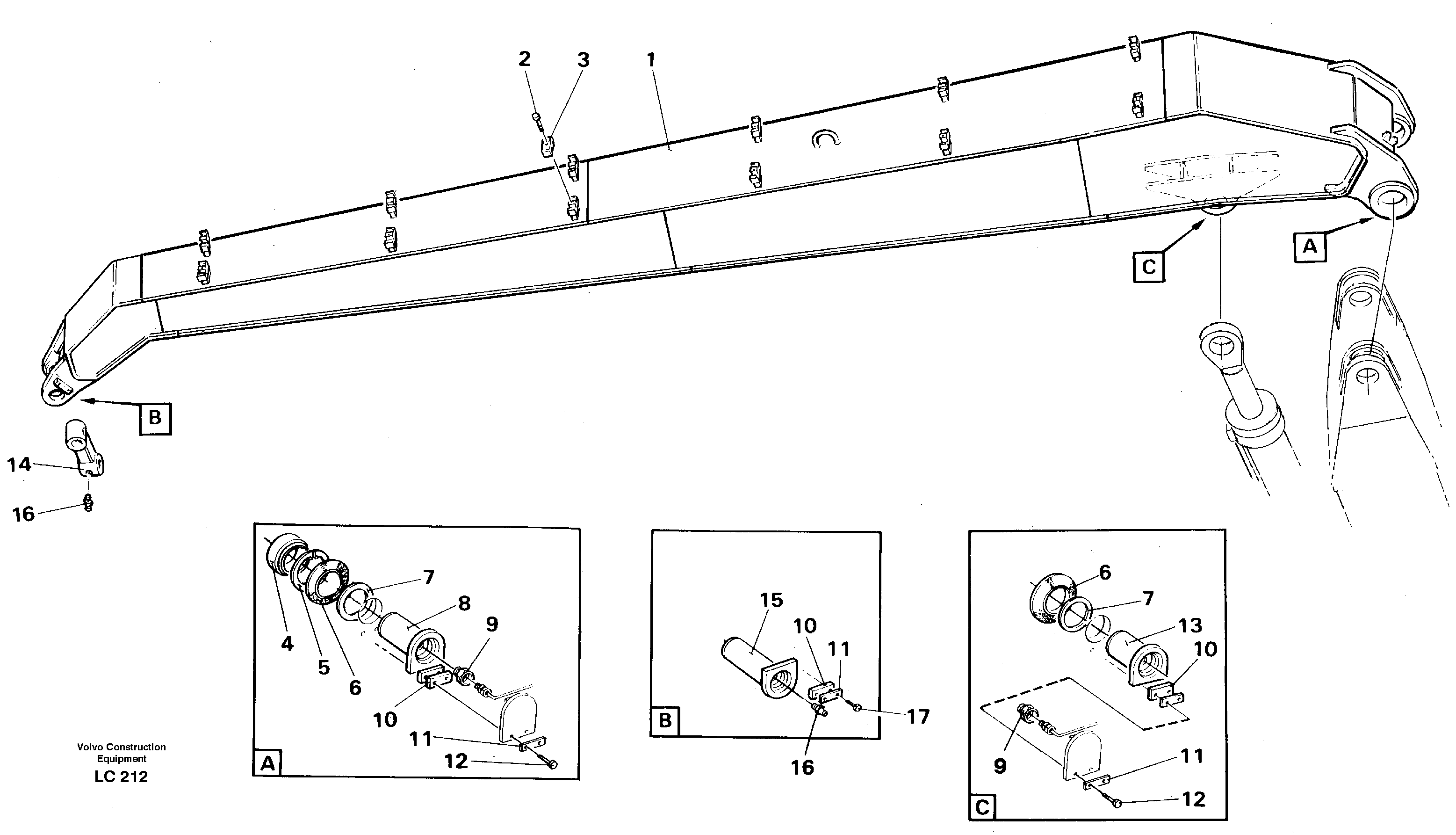 Dipper arm incl. attachements, handling equipment  14266435 — volvo parts diagram