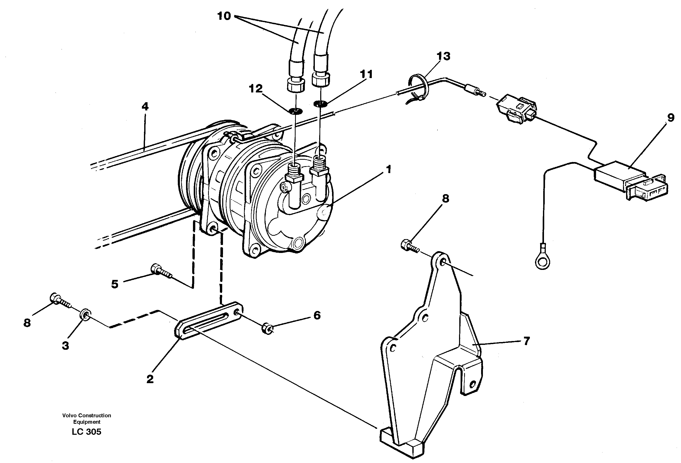 Compressor with fitting parts, cooling agent R134a  14263579,14263584. 14263585 — volvo parts diagram