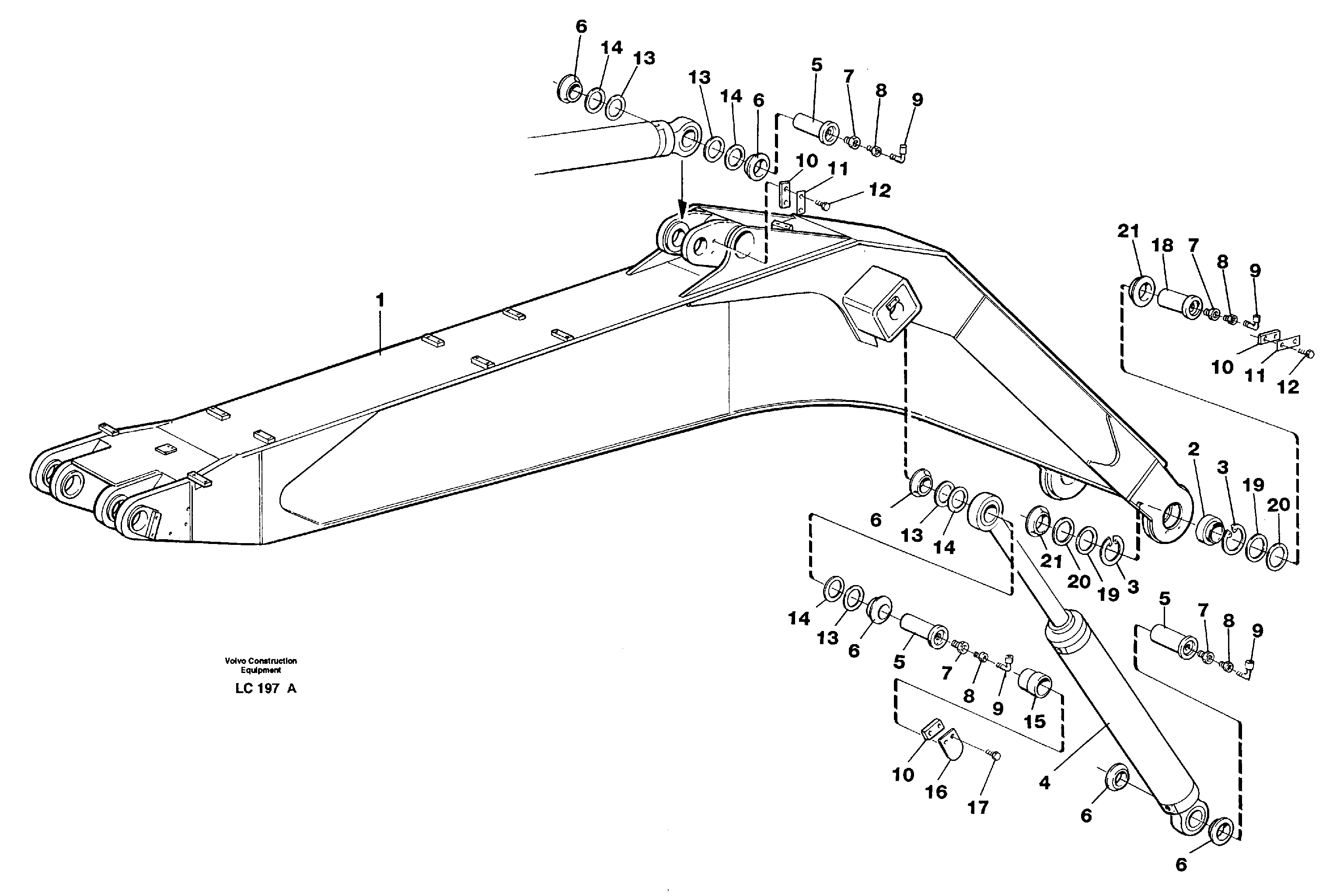Backhoe boom incl. attachements, 7.60m  14264755 — volvo parts diagram