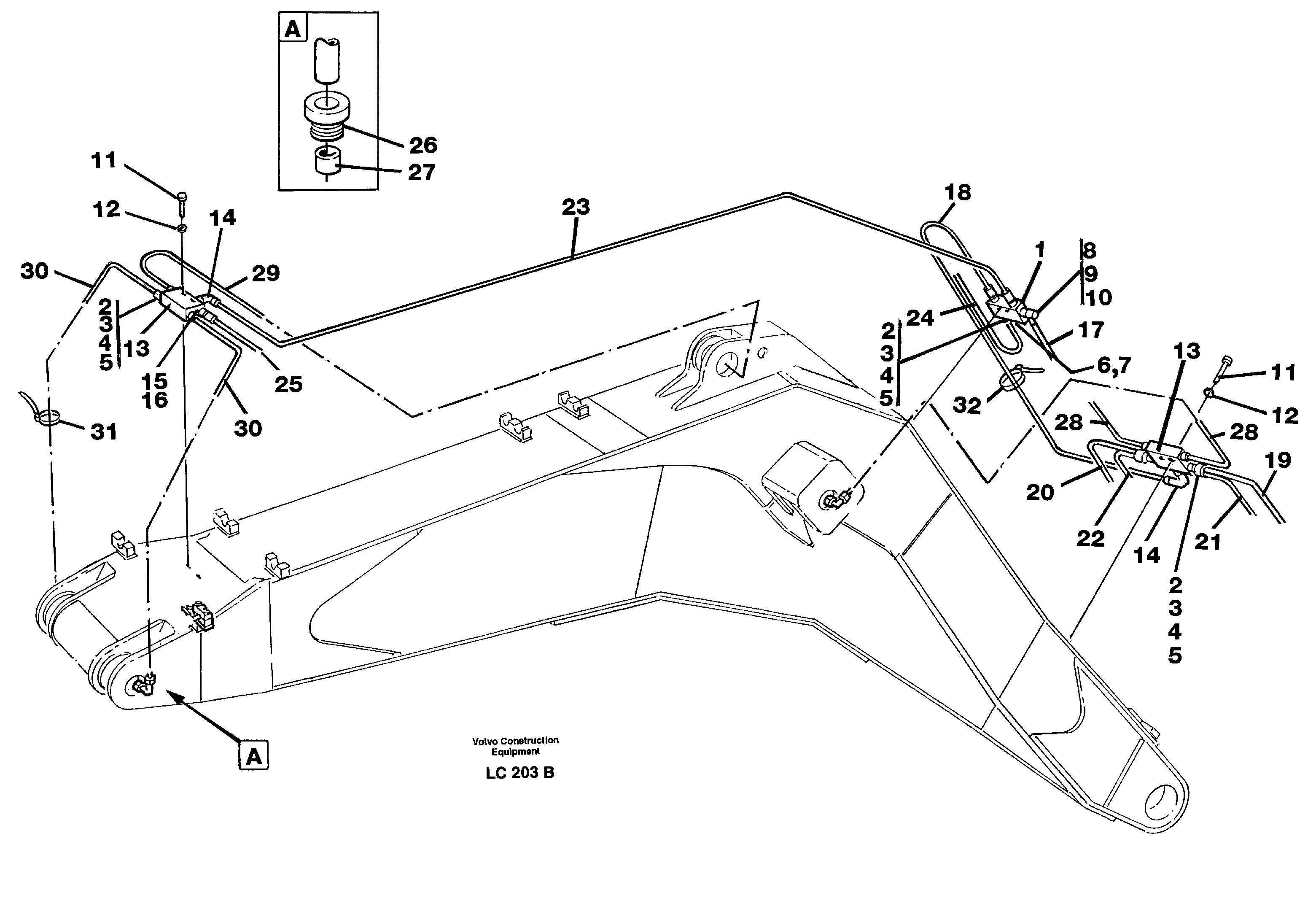 Automatic backhoe boom, lubrication 6,6m Mass excavation — volvo parts diagram