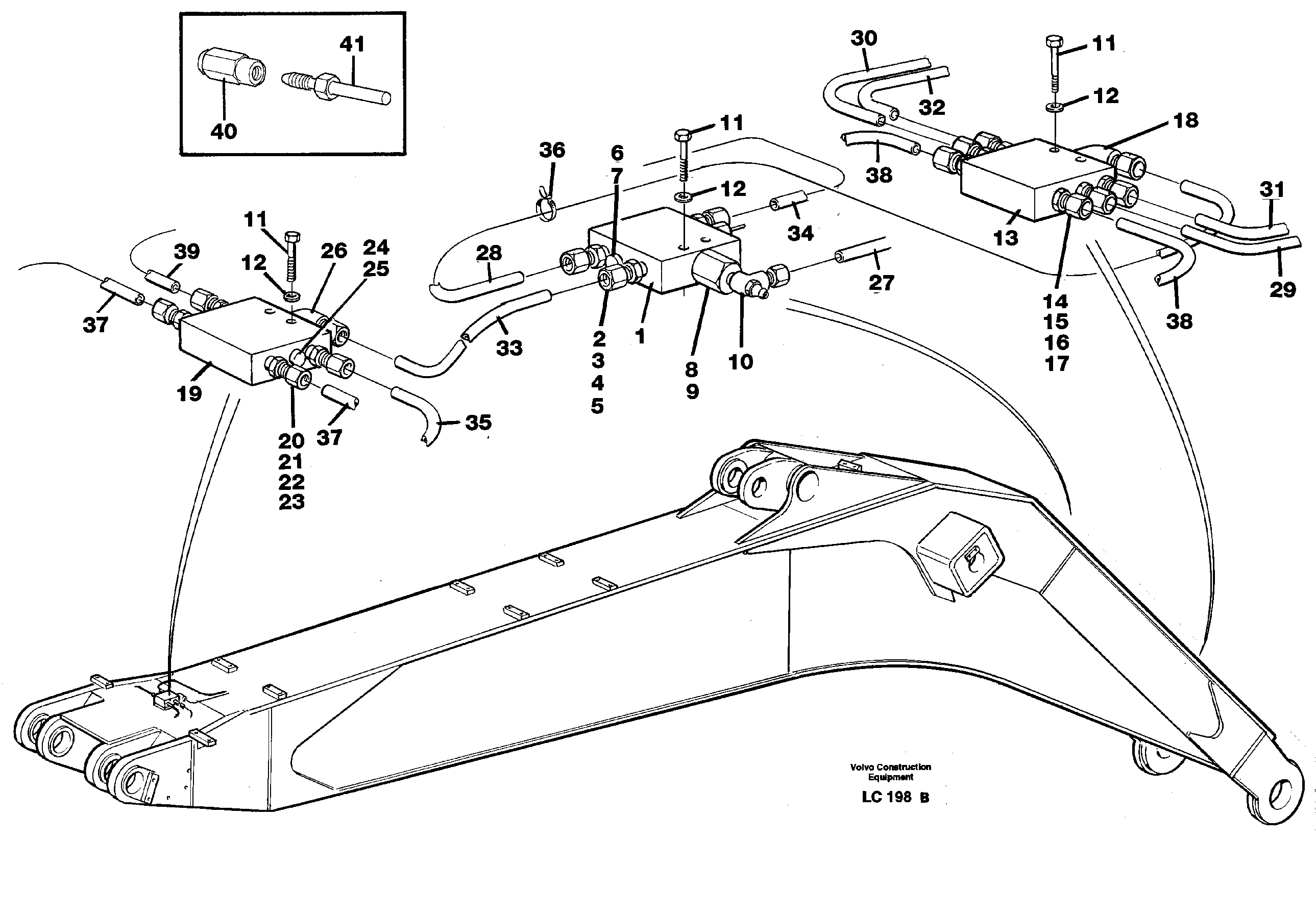 Automatic backhoe boom, lubrication 7,6m — volvo parts diagram
