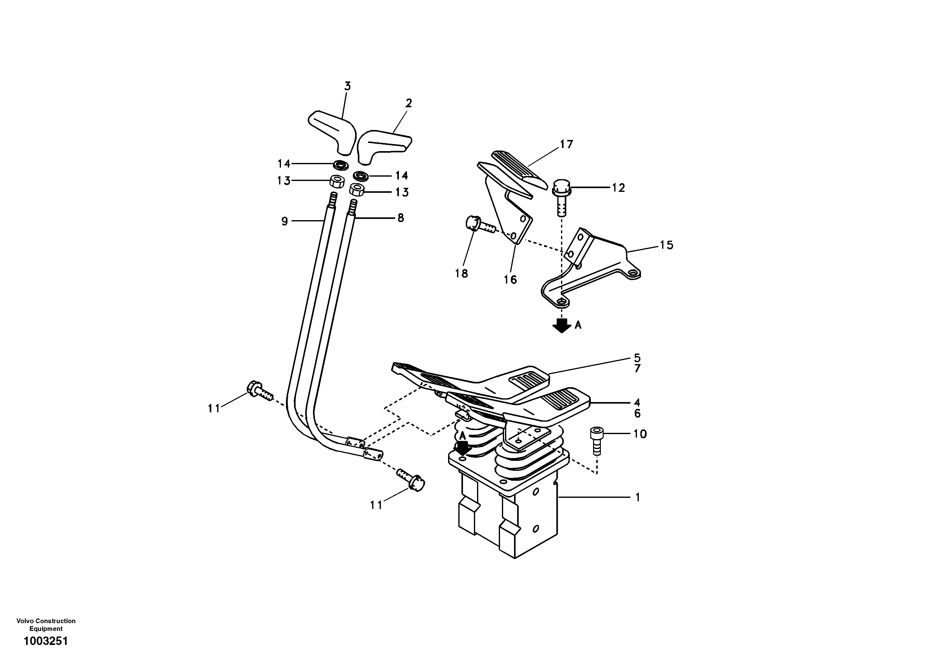 Remote control valve pedal with fitting parts — volvo parts diagram