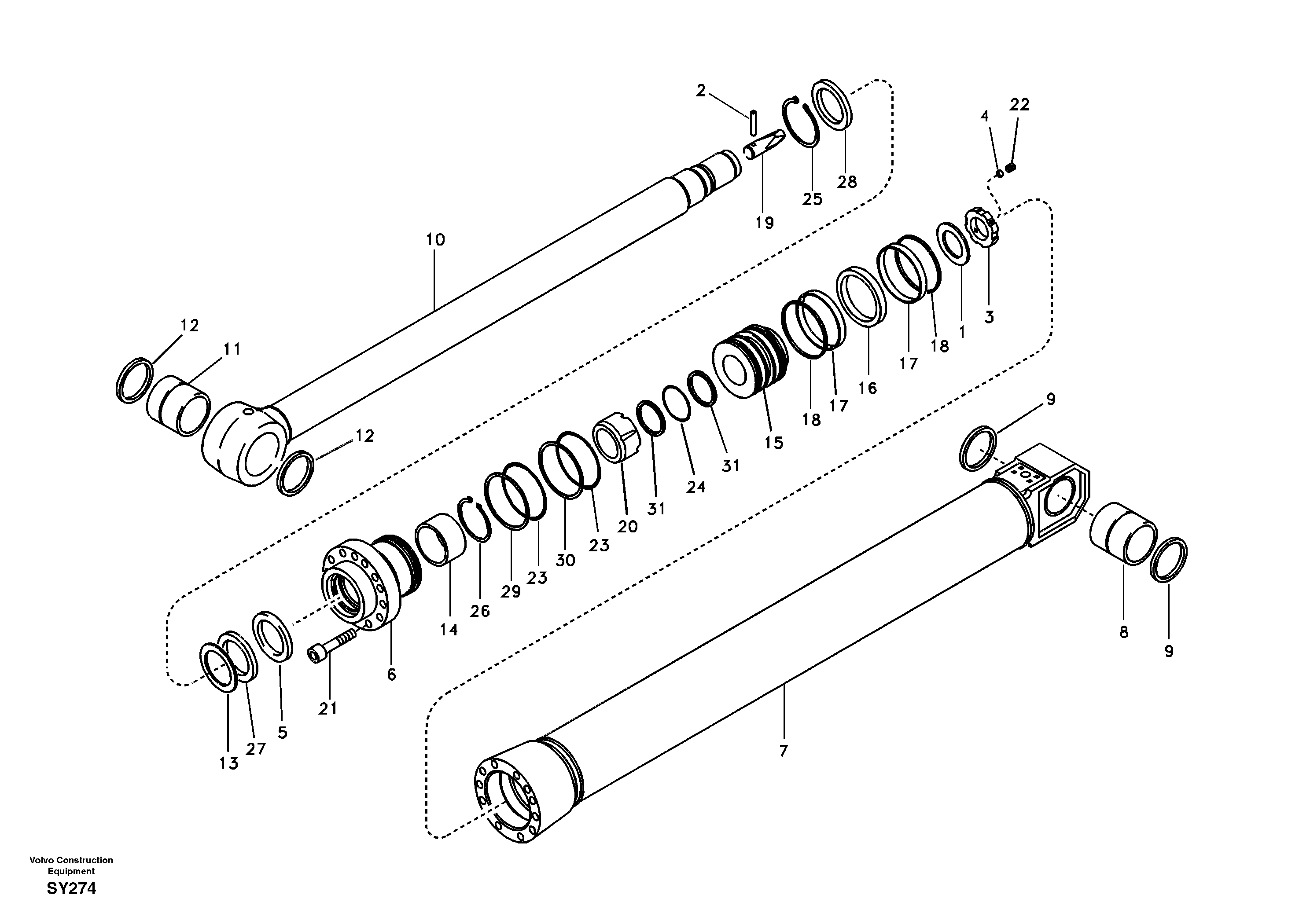 Dipper arm cylinder — volvo parts diagram