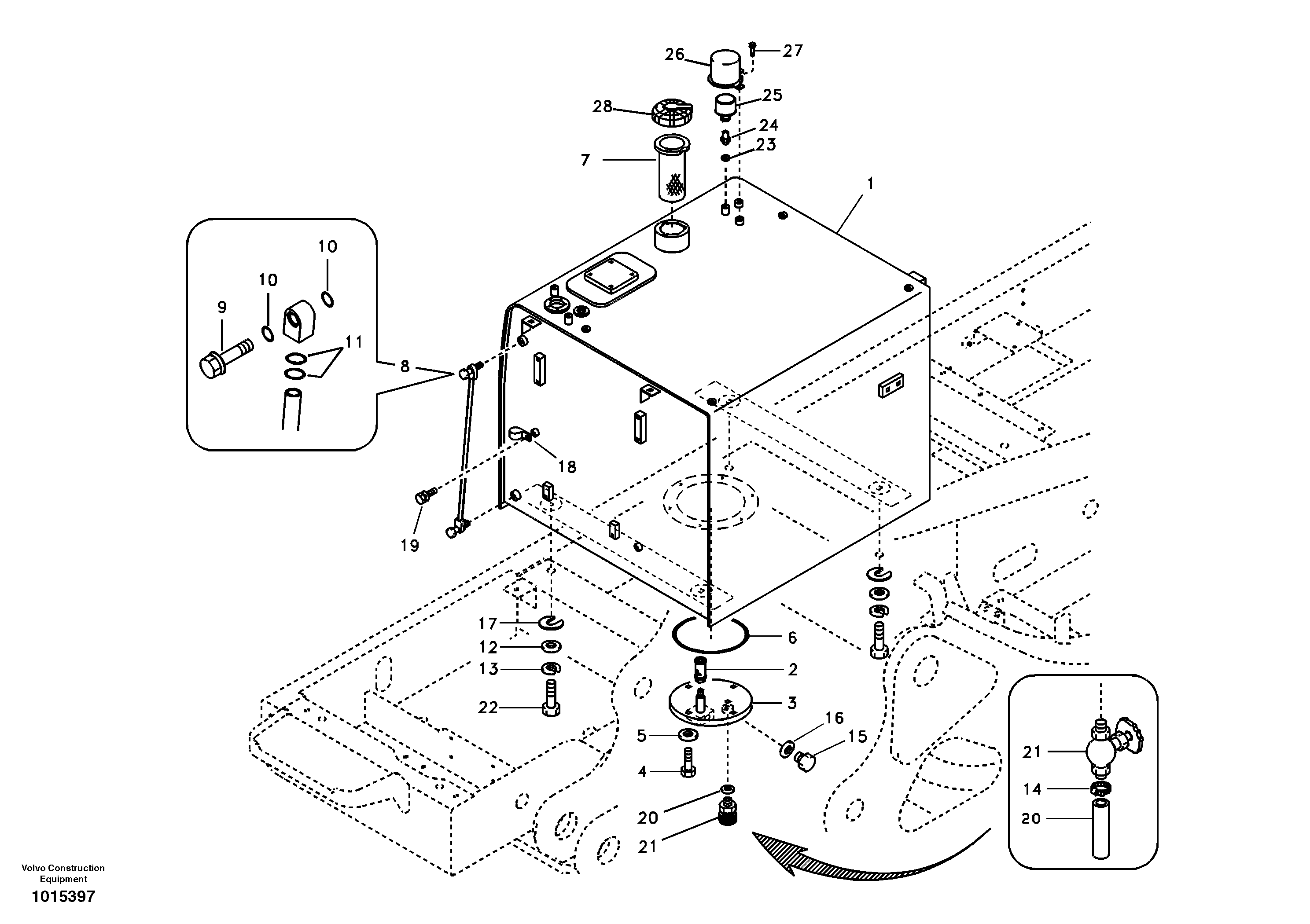 Fuel tank with fitting parts — volvo parts diagram