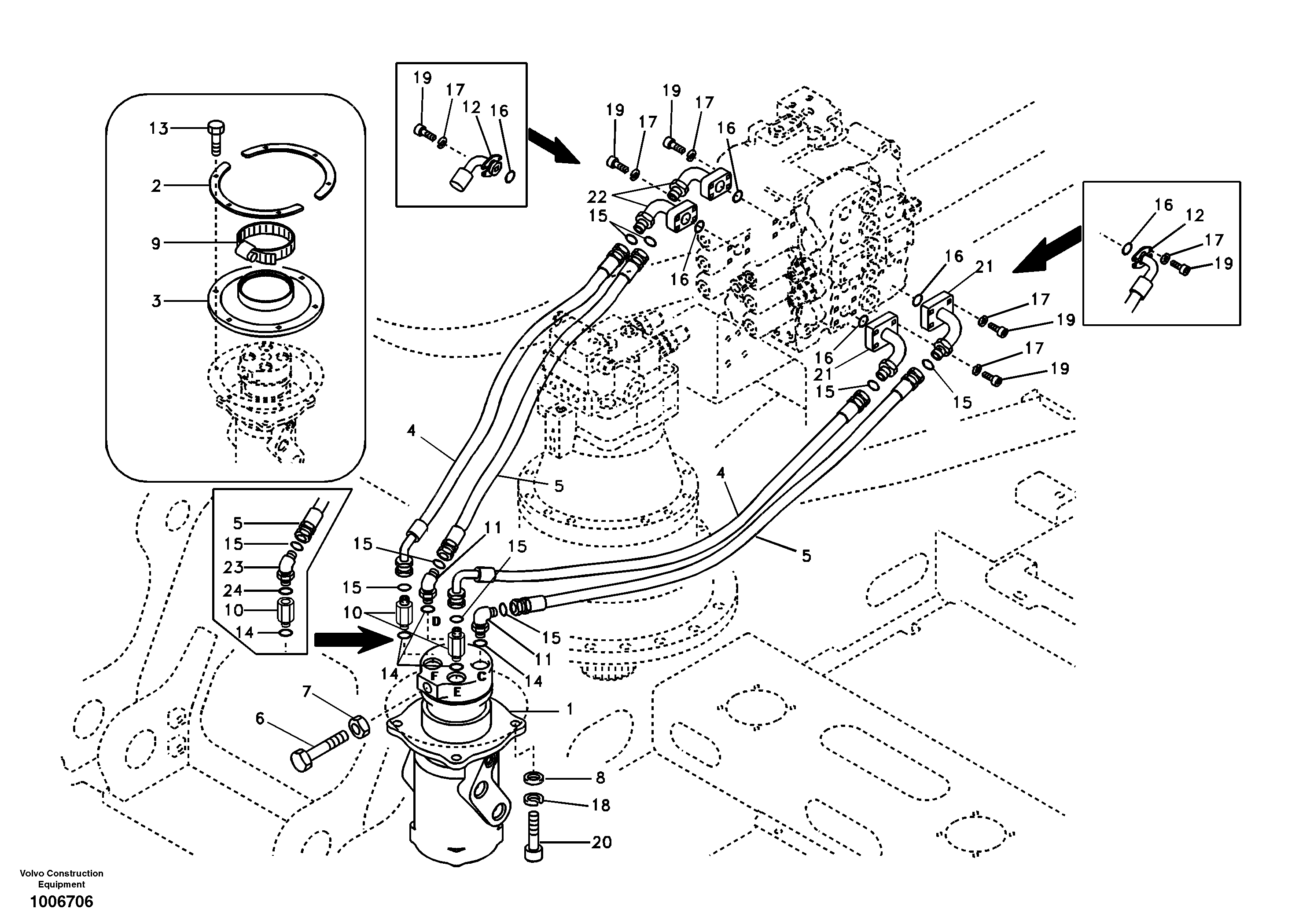 Turning joint line, control valve to turning joint — volvo parts diagram