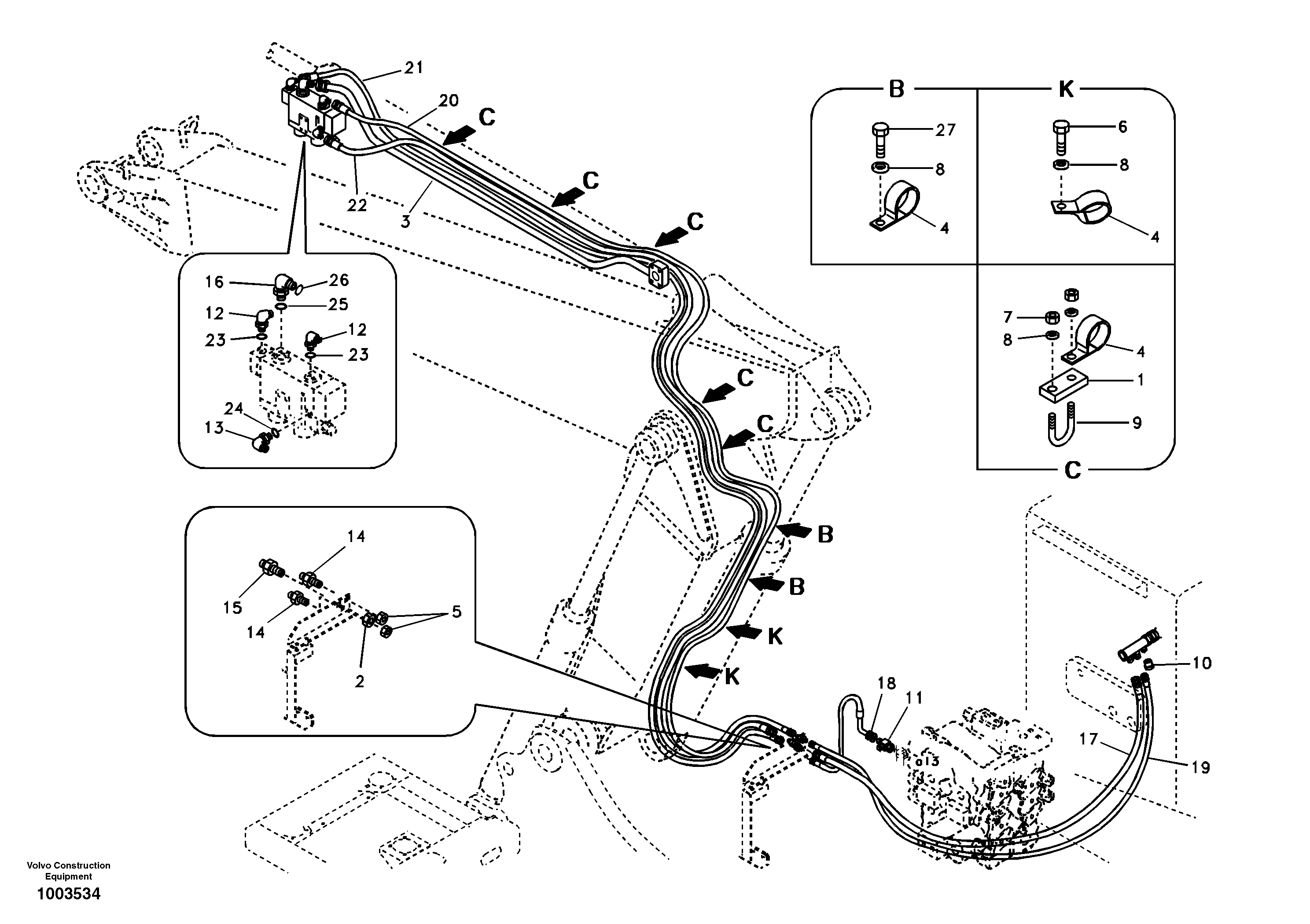 Working hydraulic, dipper arm rupture for adjustable boom — volvo parts diagram