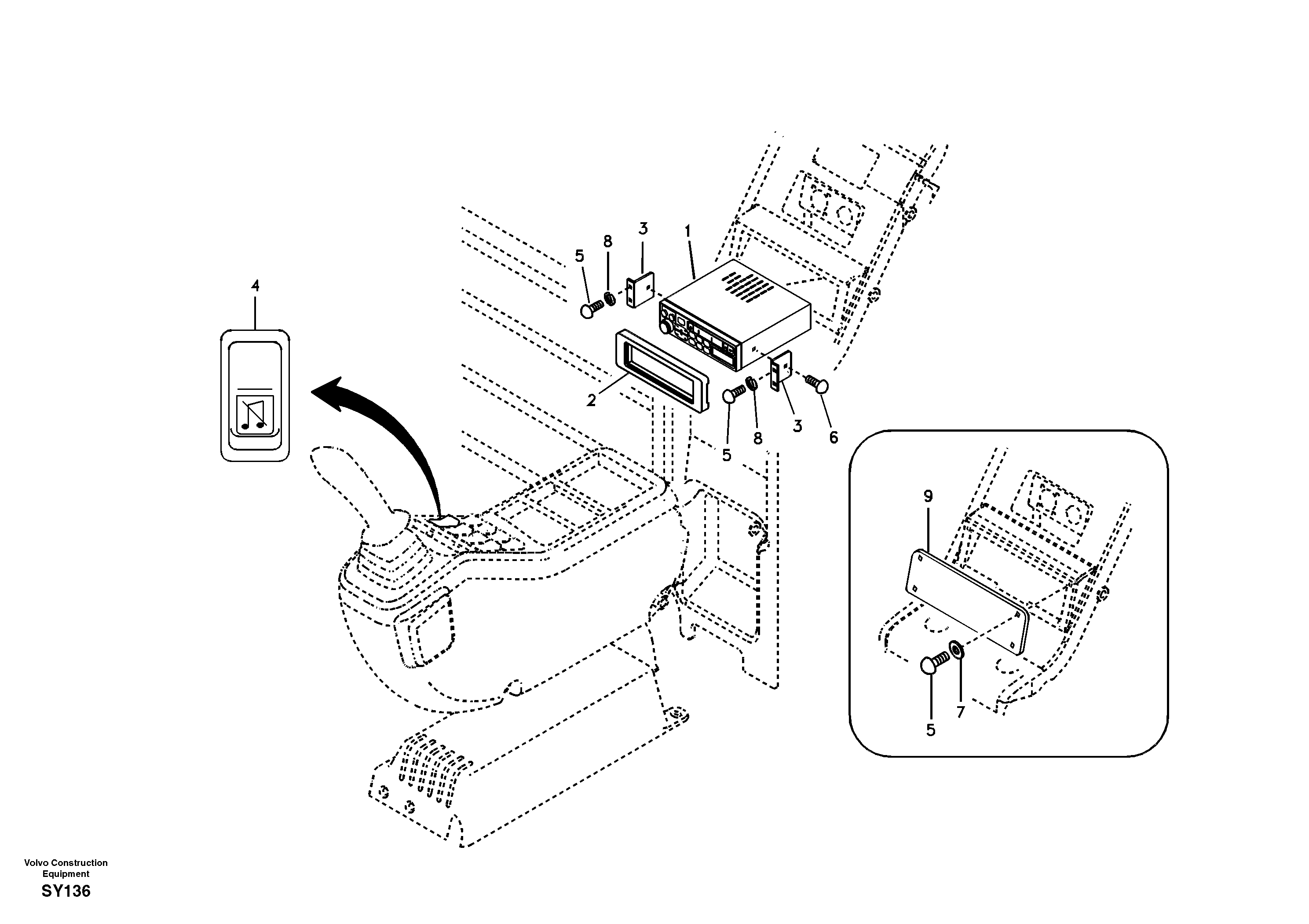 Cassette radio recorder with mounting details — volvo parts diagram