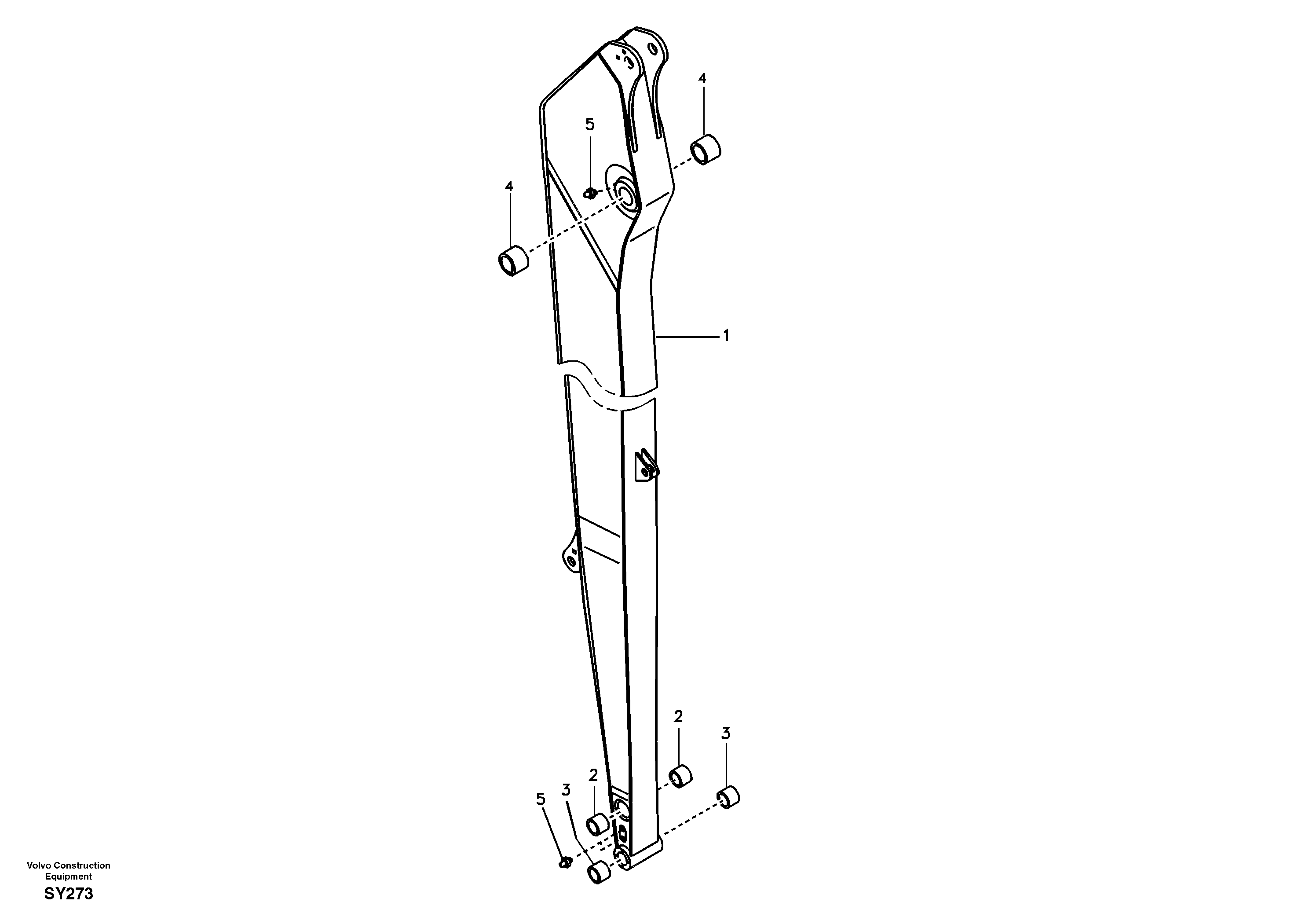Dipper arm and grease piping without piping seat, long reach — volvo parts diagram