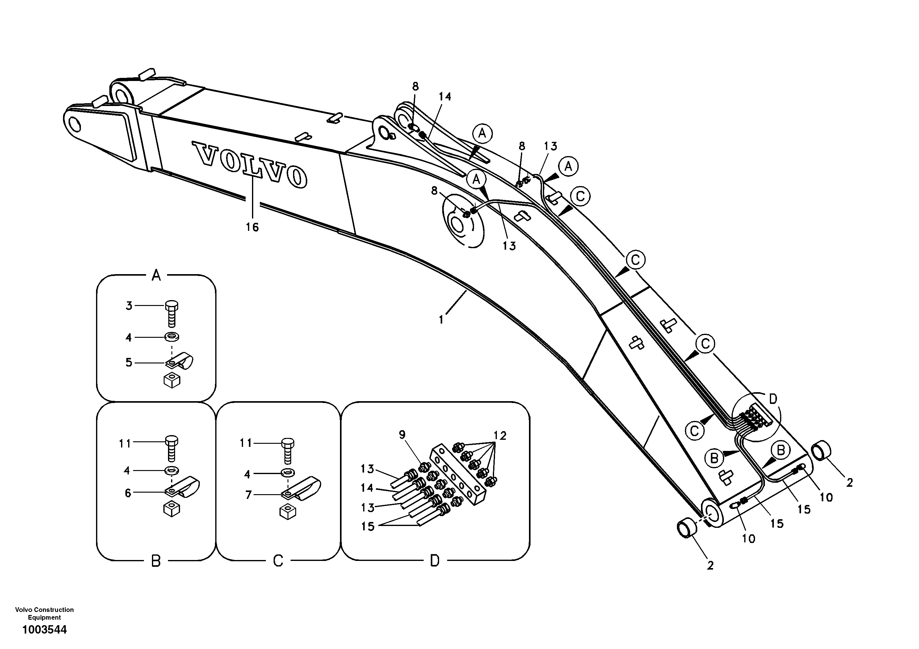 Boom and grease piping — volvo parts diagram
