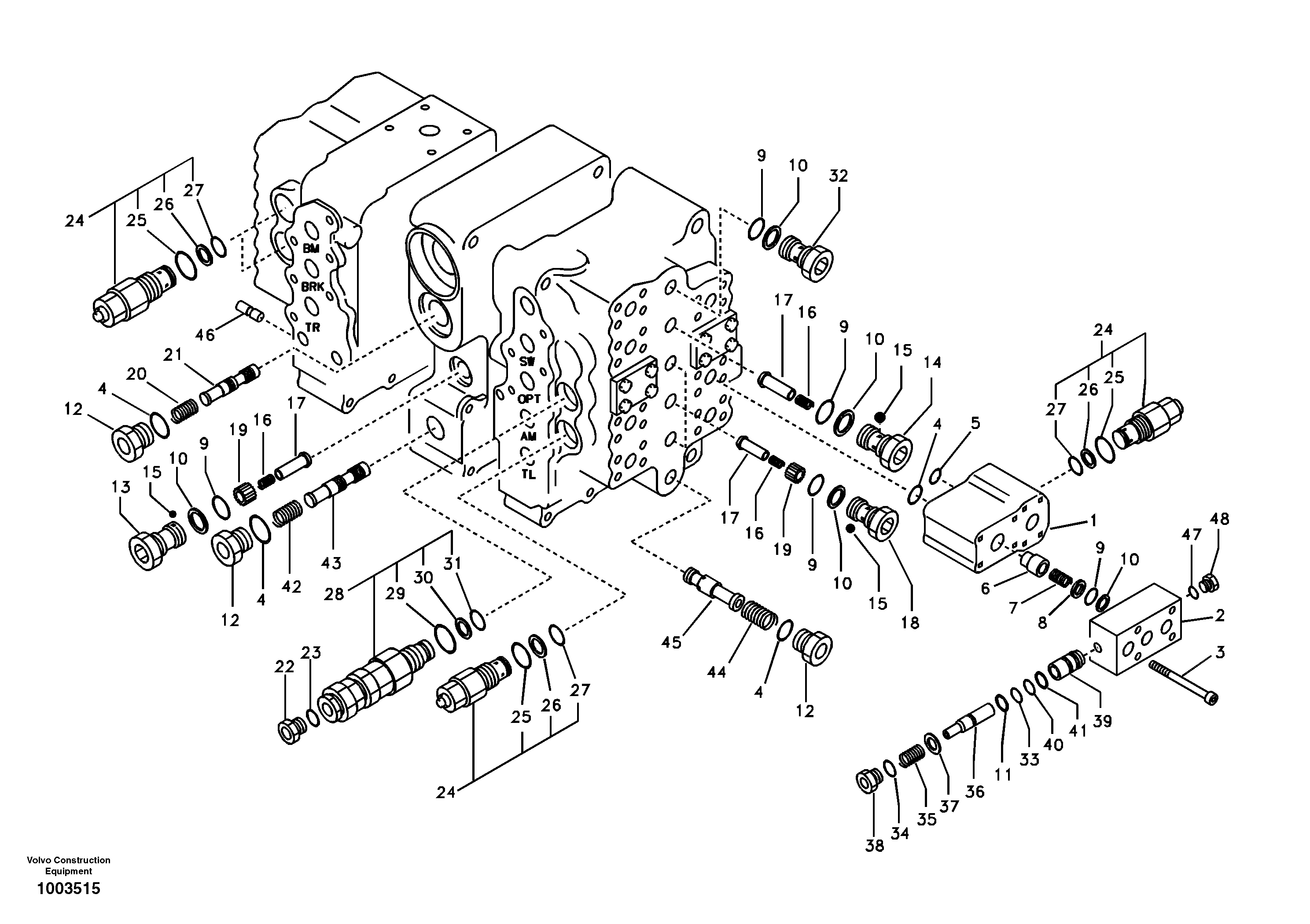 Main control valve, relief valve and dipper arm holding — volvo parts diagram