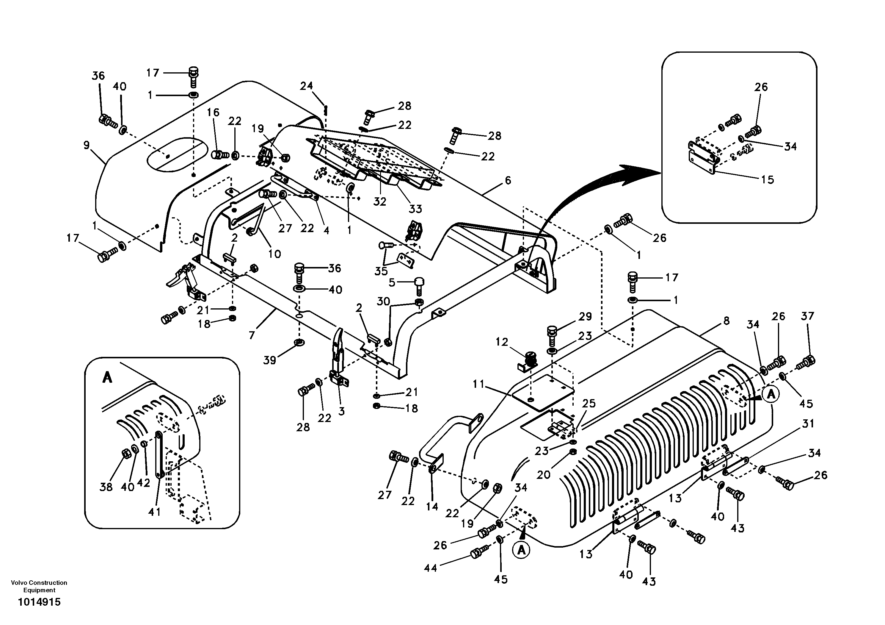 Cowl frame, cover and hood — volvo parts diagram