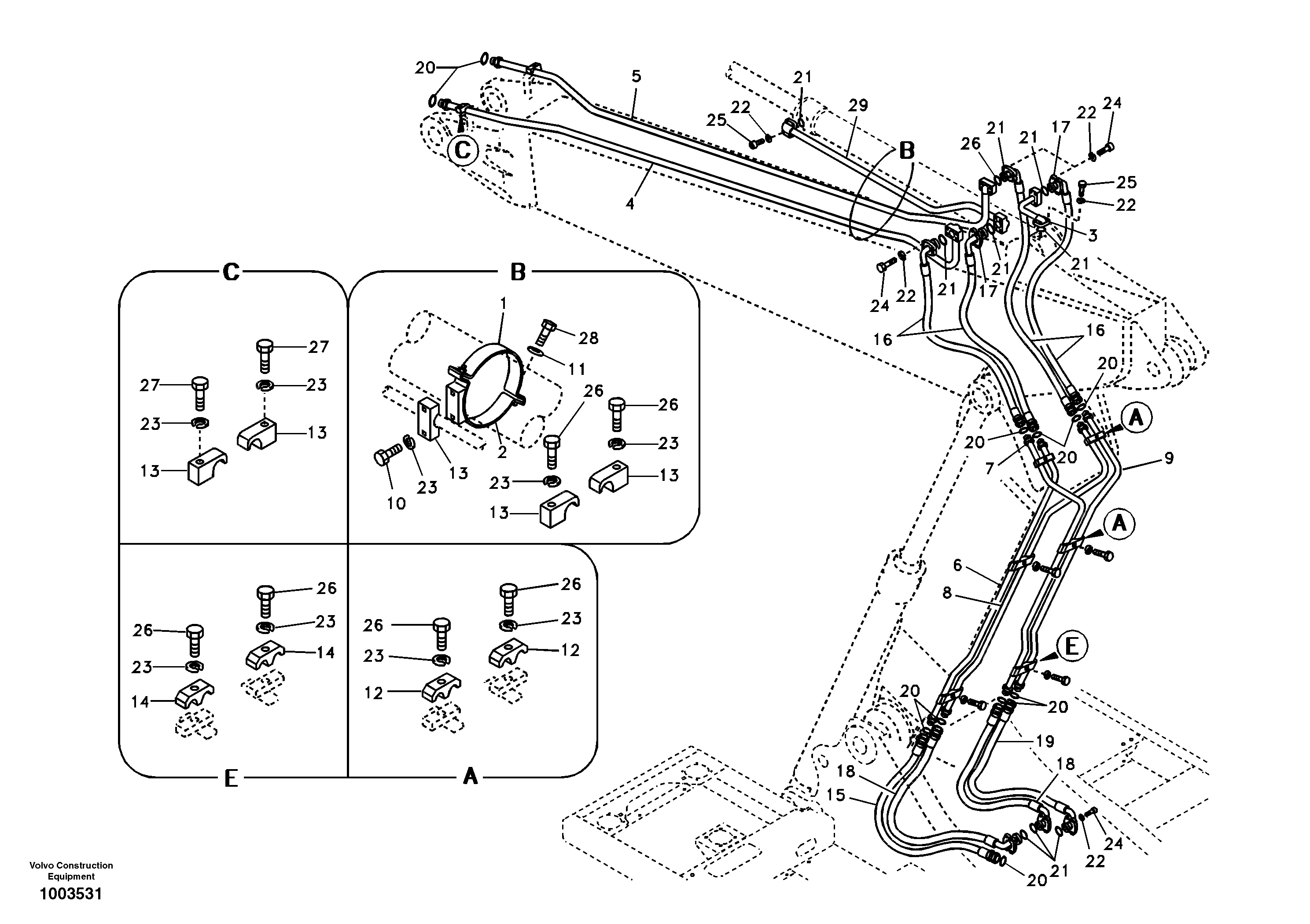 Working hydraulic, dipper arm cylinder on adjustable boom — volvo parts diagram