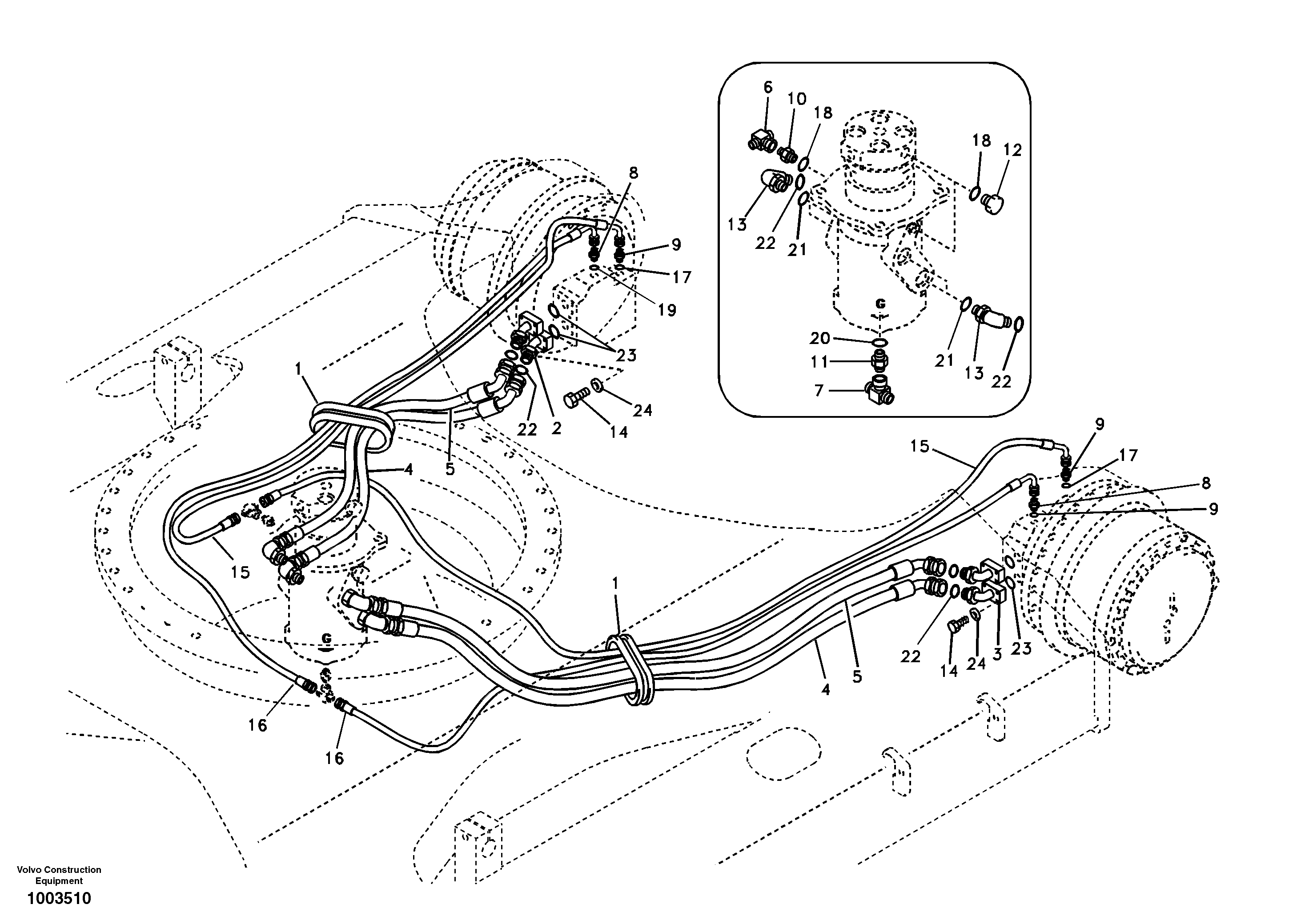 Turning joint line, turning joint to travel motor — volvo parts diagram