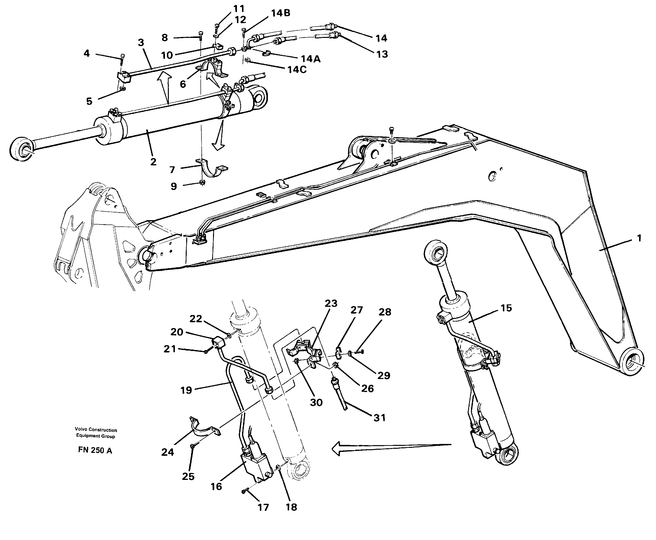 Cylinder hydraulics, backhoe boom 4.90 M  14268048 — volvo parts diagram