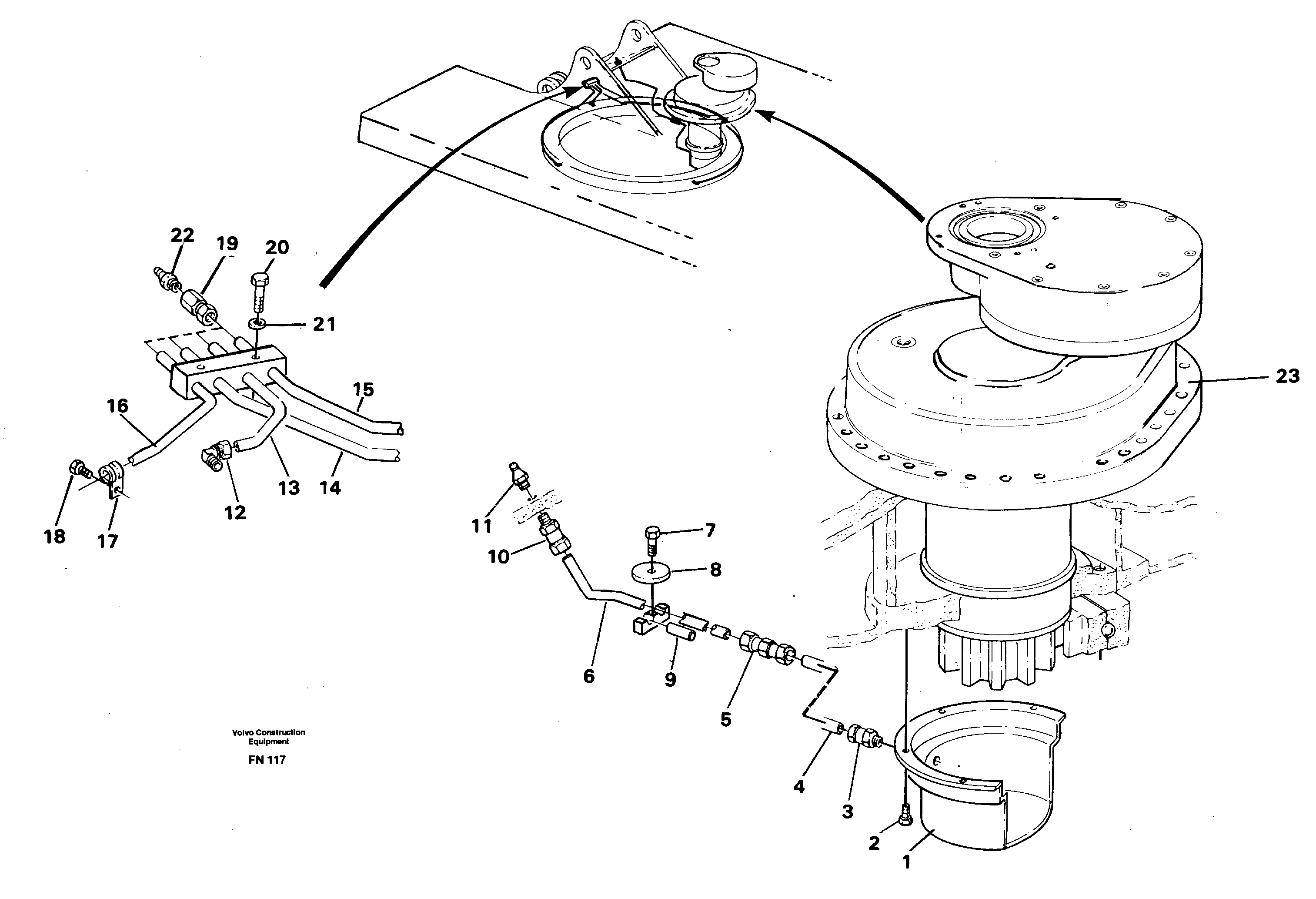 Slew transmission, lubricating pipe — volvo parts diagram