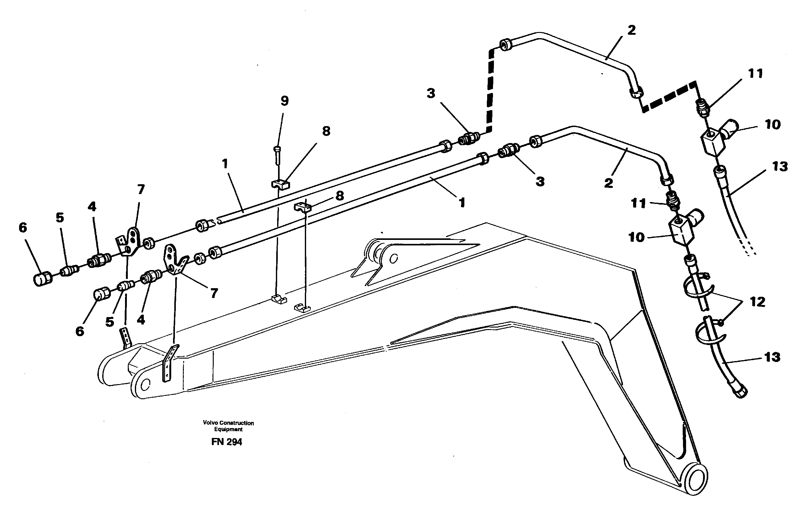 Slope/grab bucket equipment, boom  14258769 — volvo parts diagram