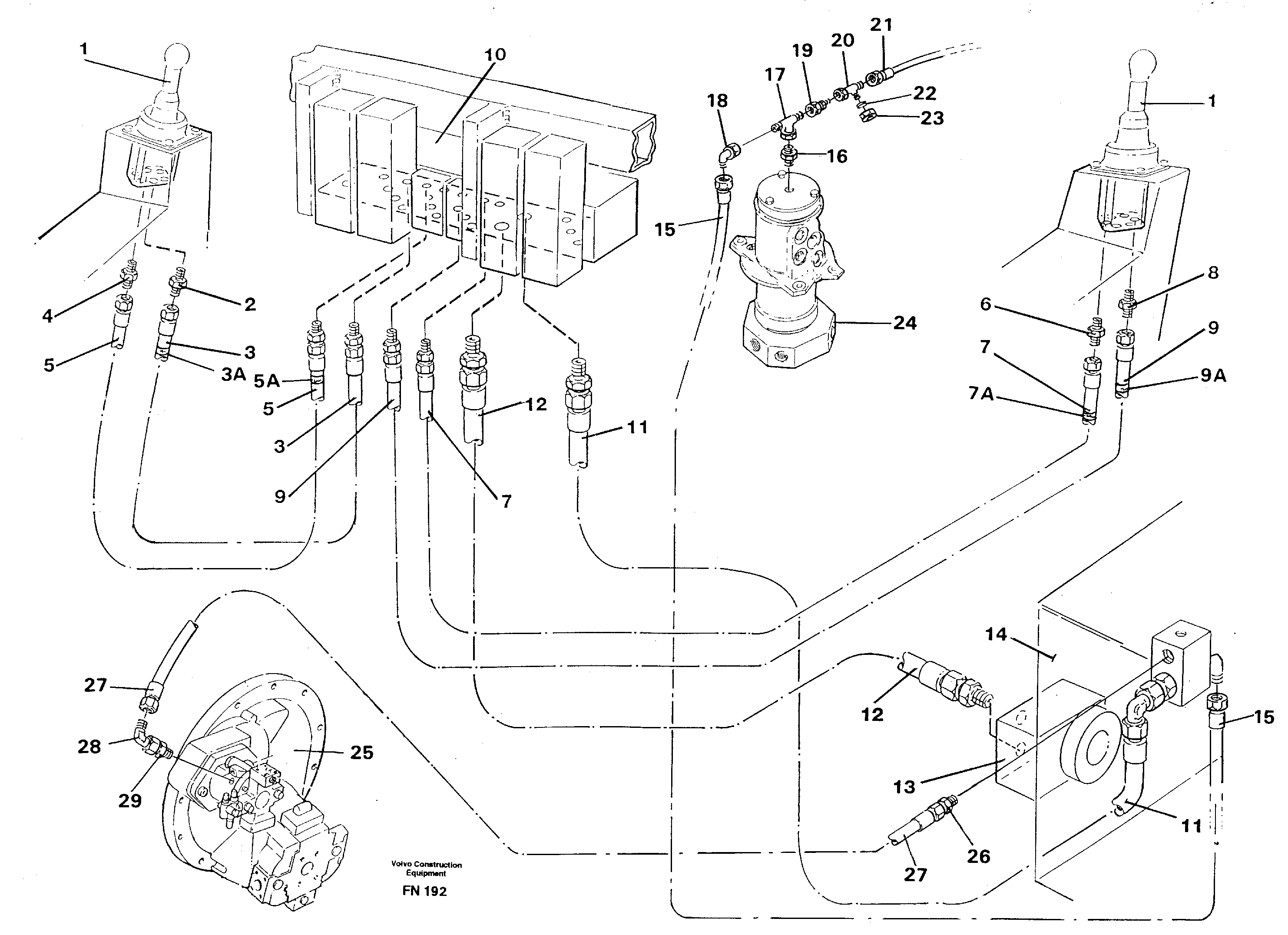 Servo pressure hydraulicsand tank back-flow lines — volvo parts diagram