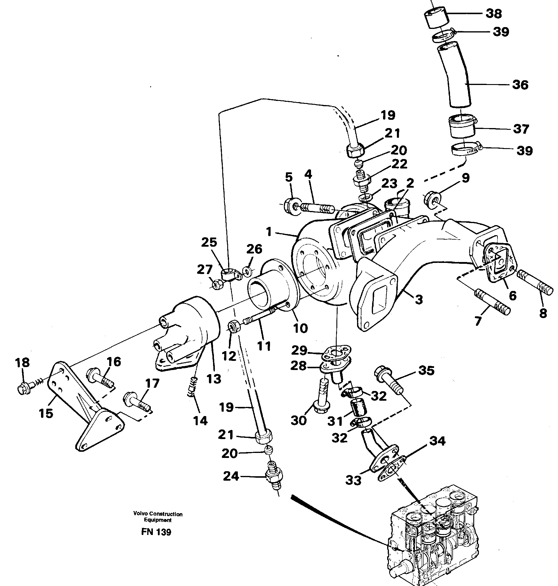 Turbocharger with exhaustmanifold — volvo parts diagram
