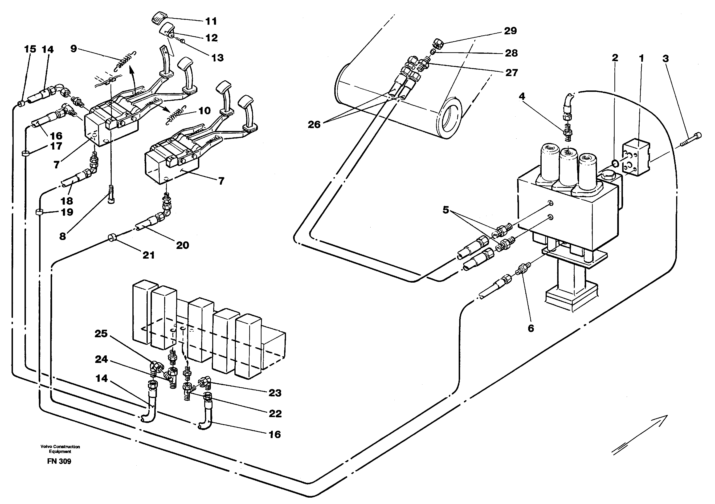 Slope bucket/rotating grab hydraulics in base machine  14267968 — volvo parts diagram