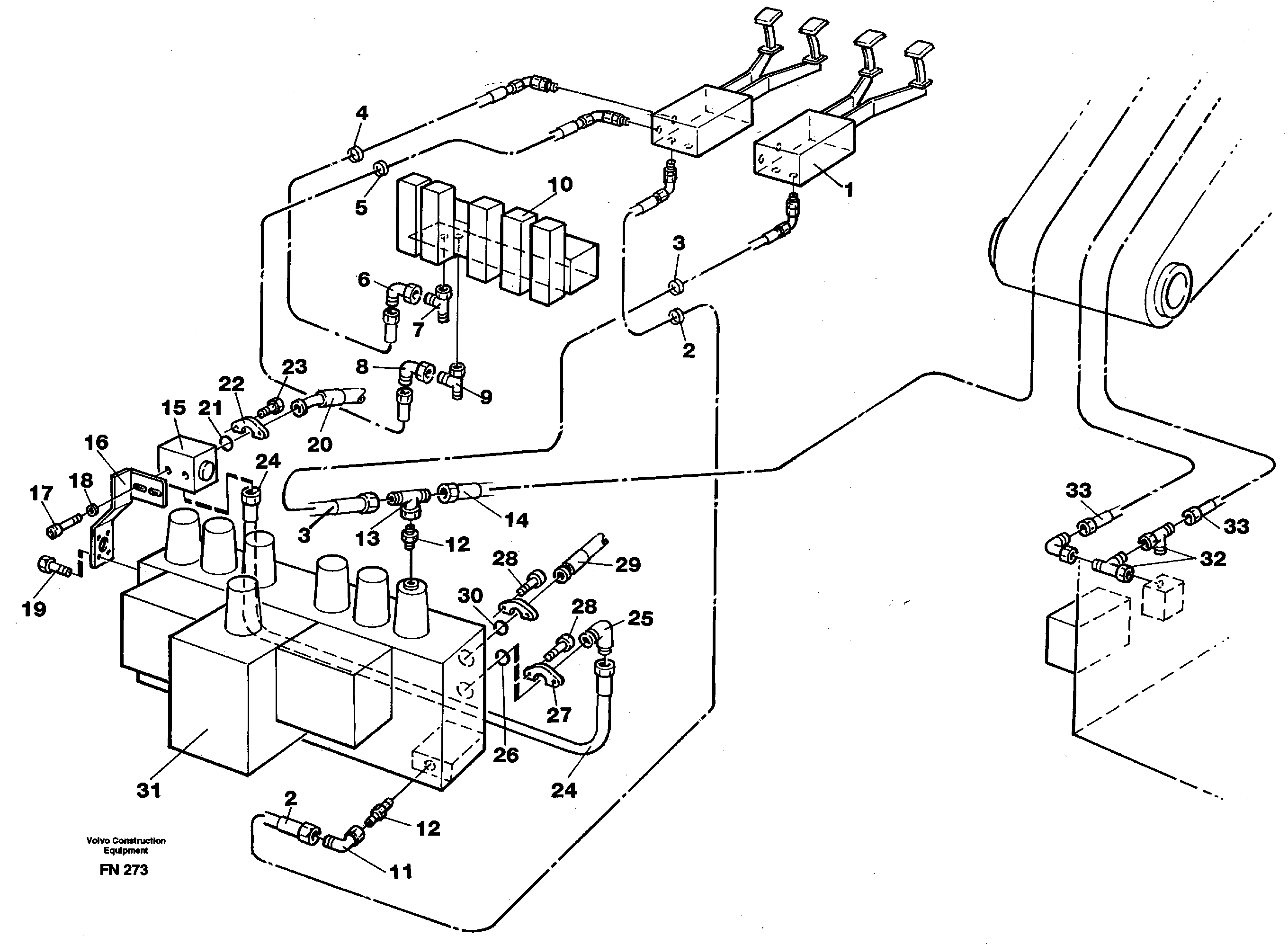 Hydraulic system adjustable boom in base machine  14267963 — volvo parts diagram