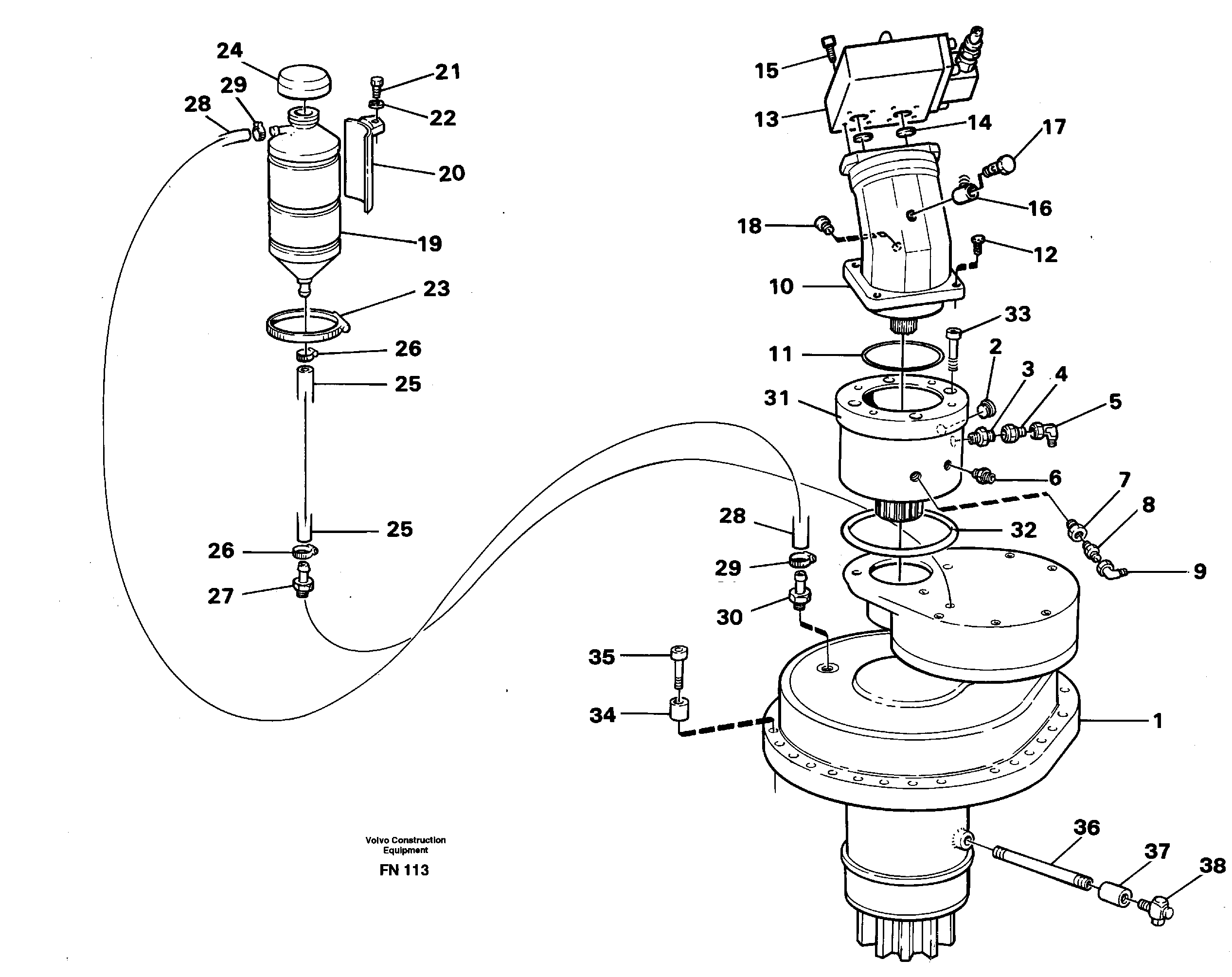 Slewing gear box with fitting parts — volvo parts diagram