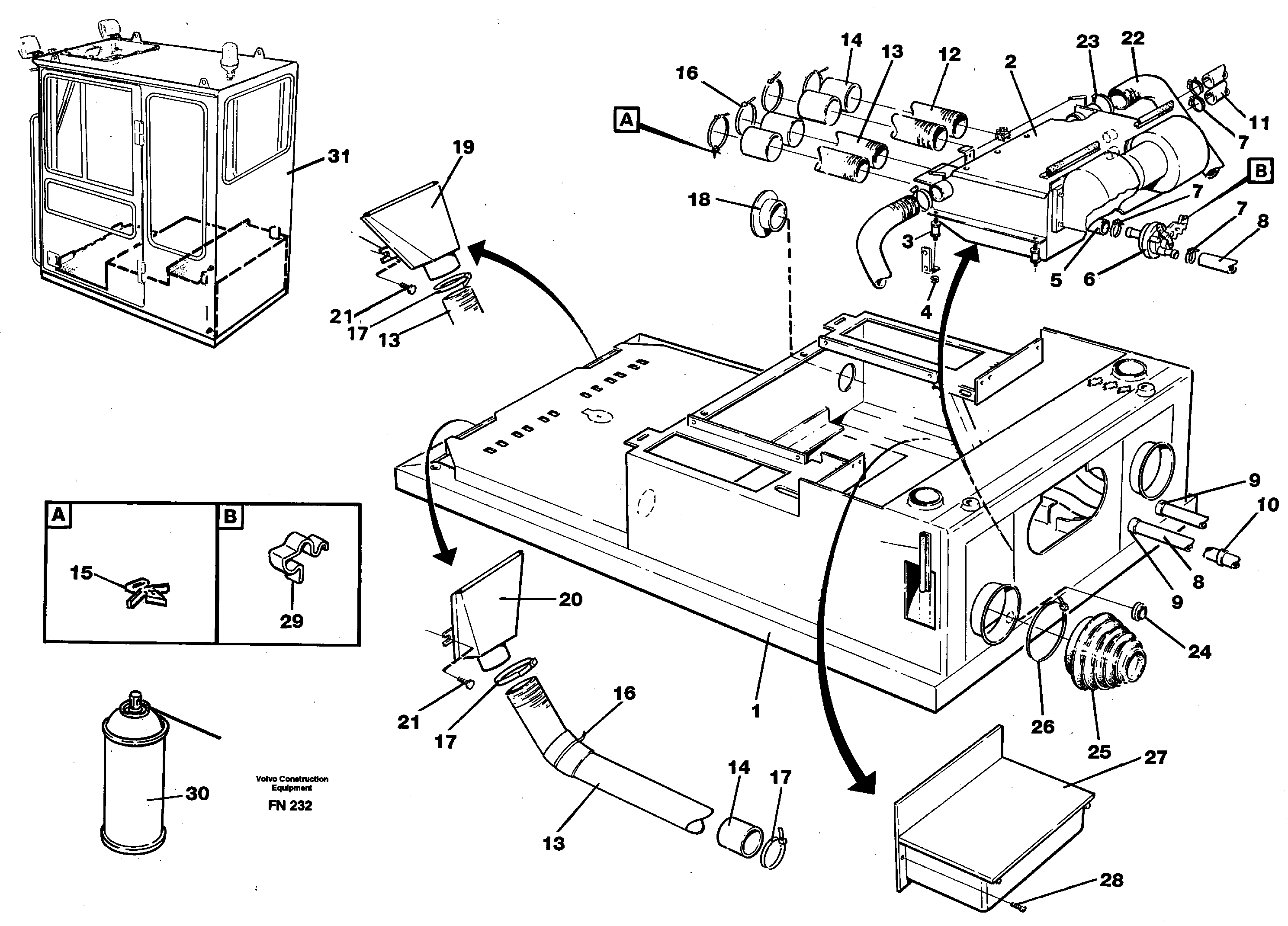 Cab heater with fitting parts — volvo parts diagram