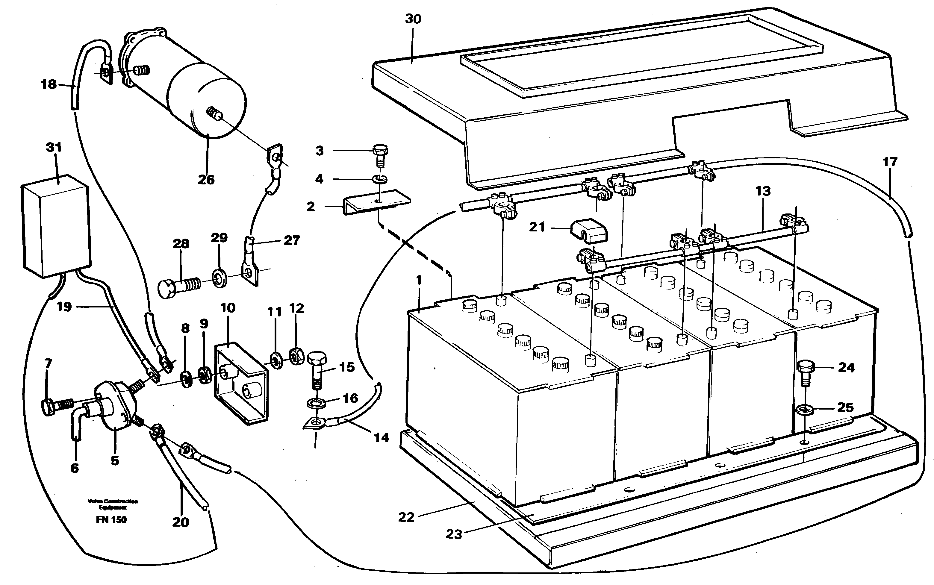 Battery with assembling details — volvo parts diagram