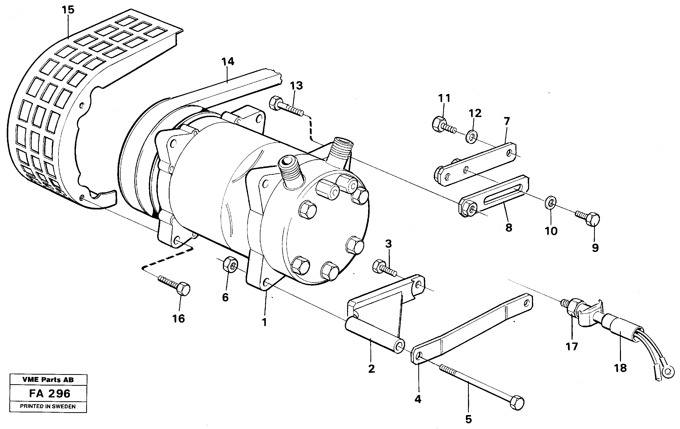Compressor with fitting parts. Cooling agent, R12  14256846 — volvo parts diagram