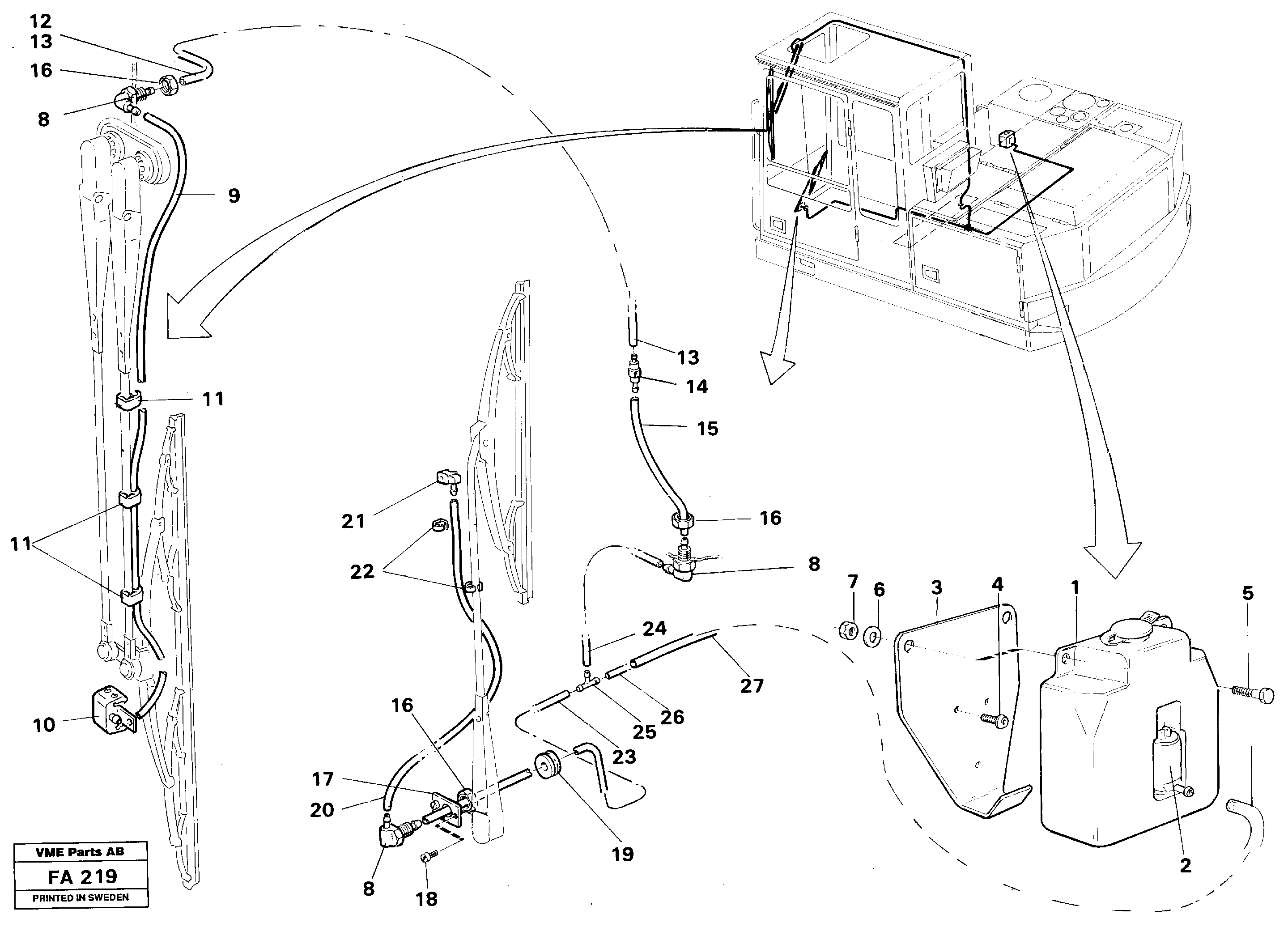 Windshield washer  14253371 SER NO - 4482, STD SER NO 4483 - — volvo parts diagram