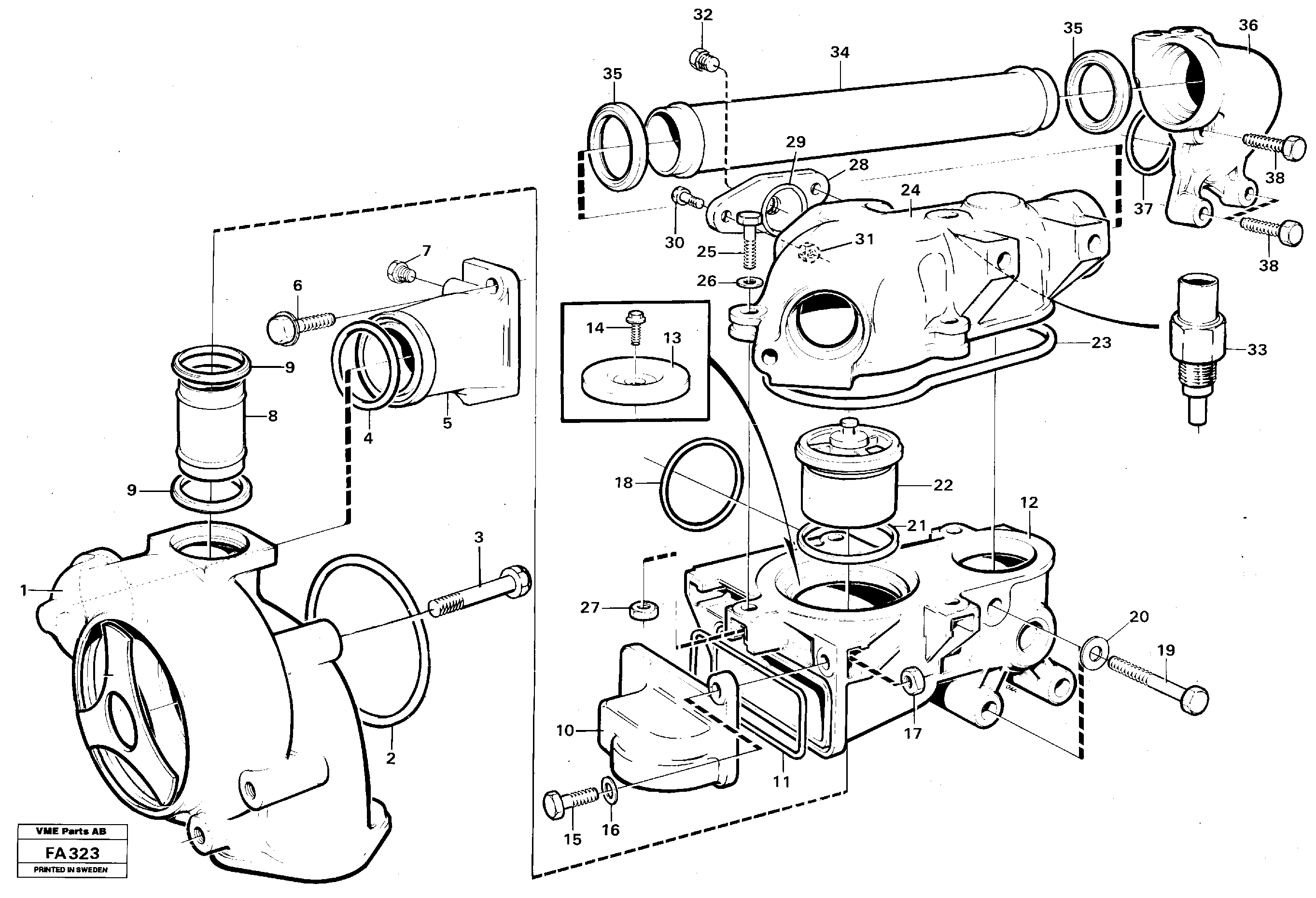 Water pump and thermostat — volvo parts diagram