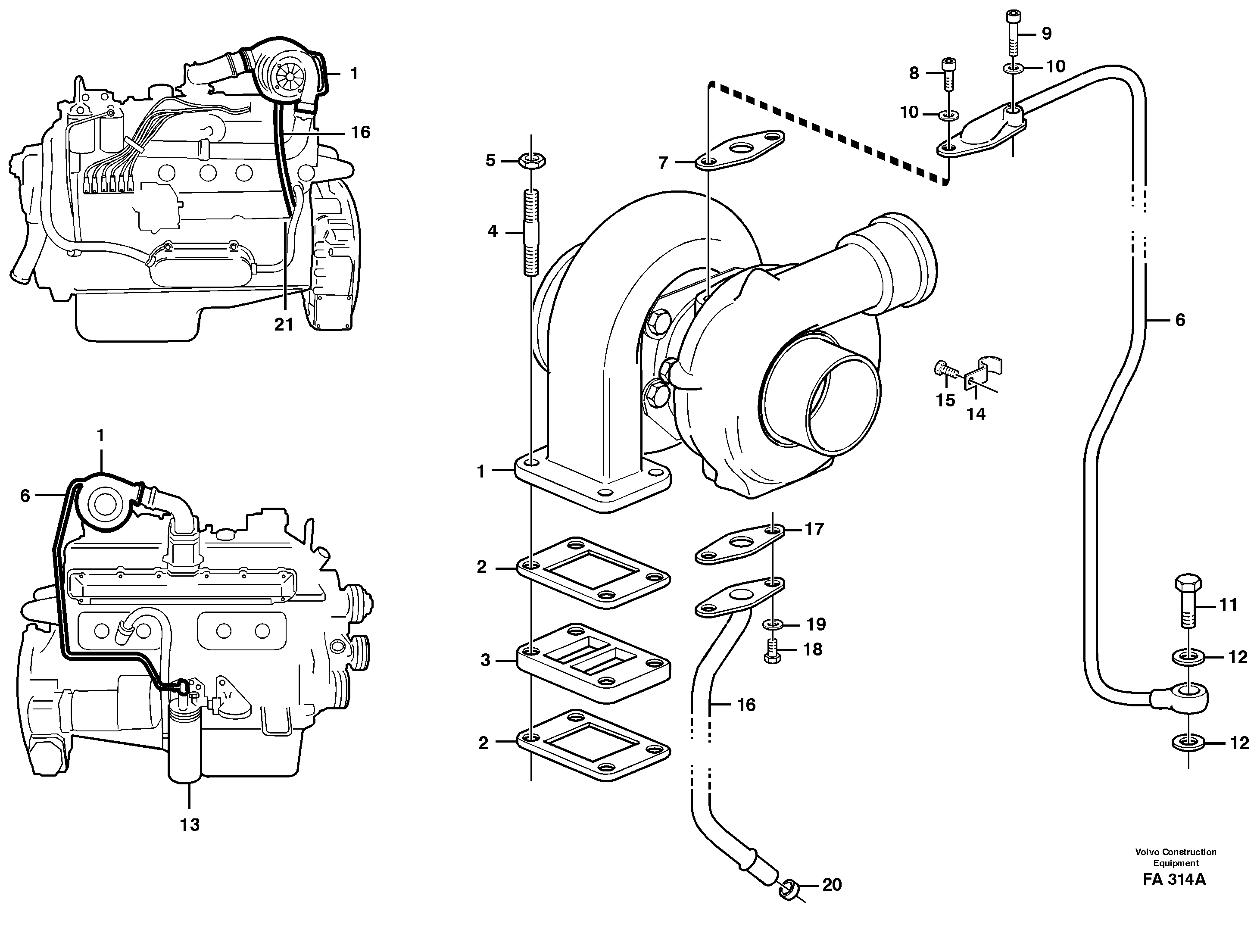 Turbocharger with fitting parts — volvo parts diagram