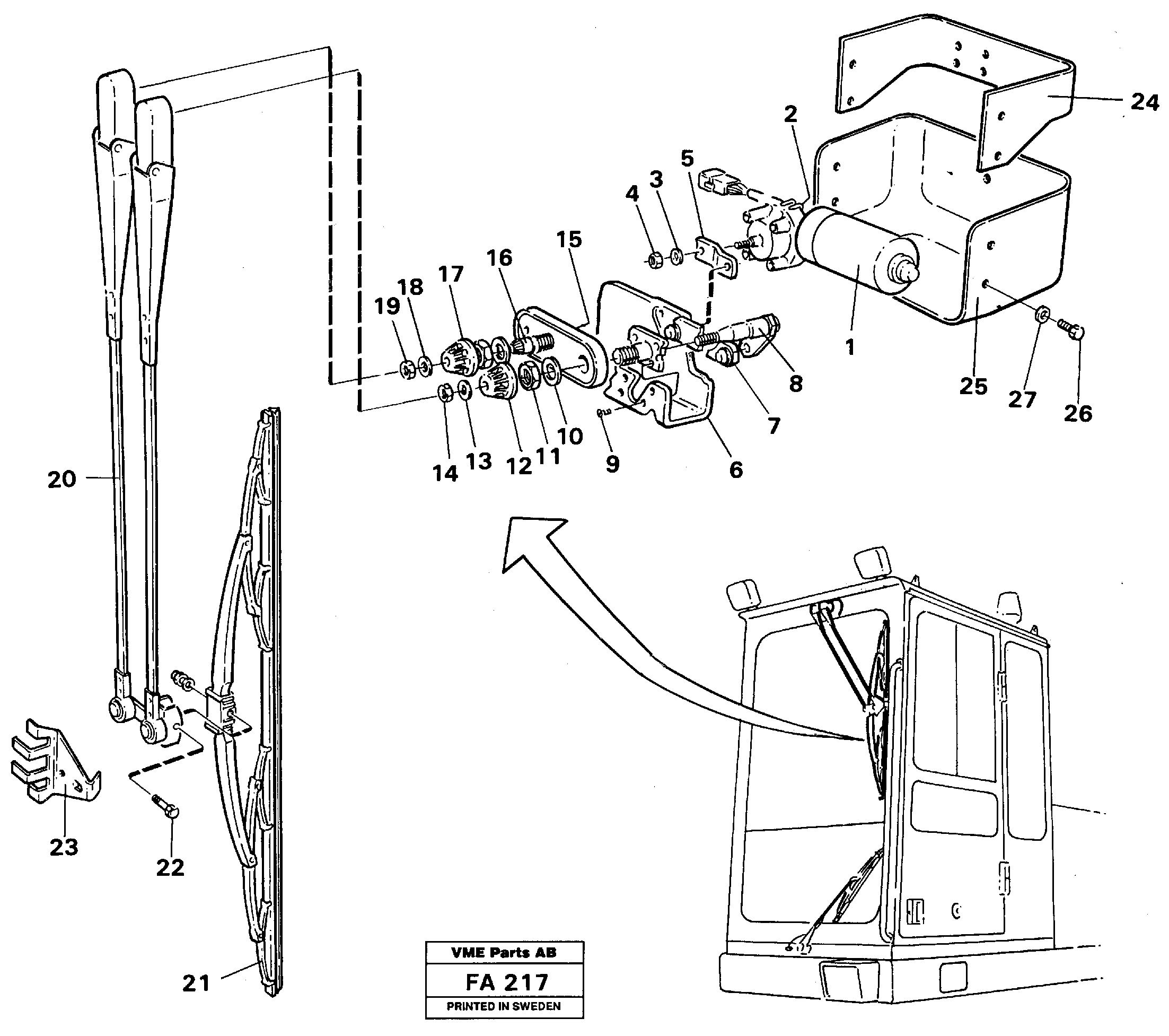 Windscreen wiper, upper — volvo parts diagram