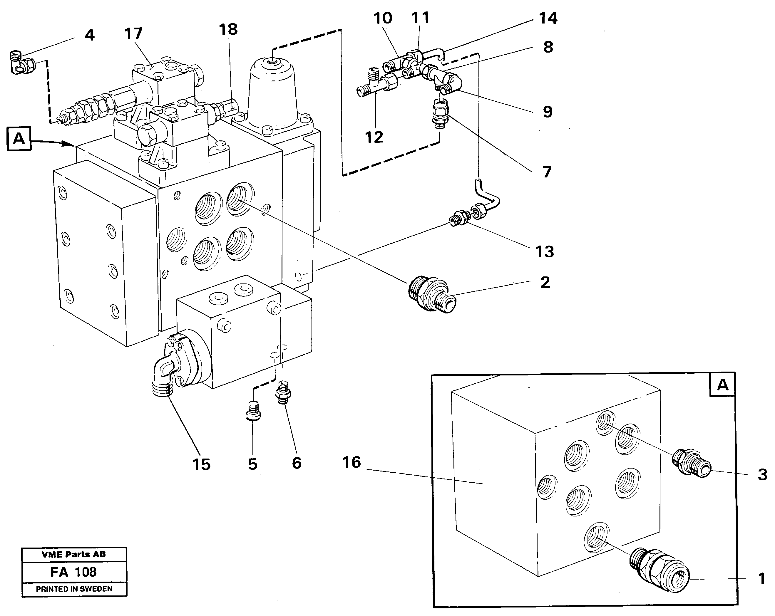 Slew valve block, tubings — volvo parts diagram