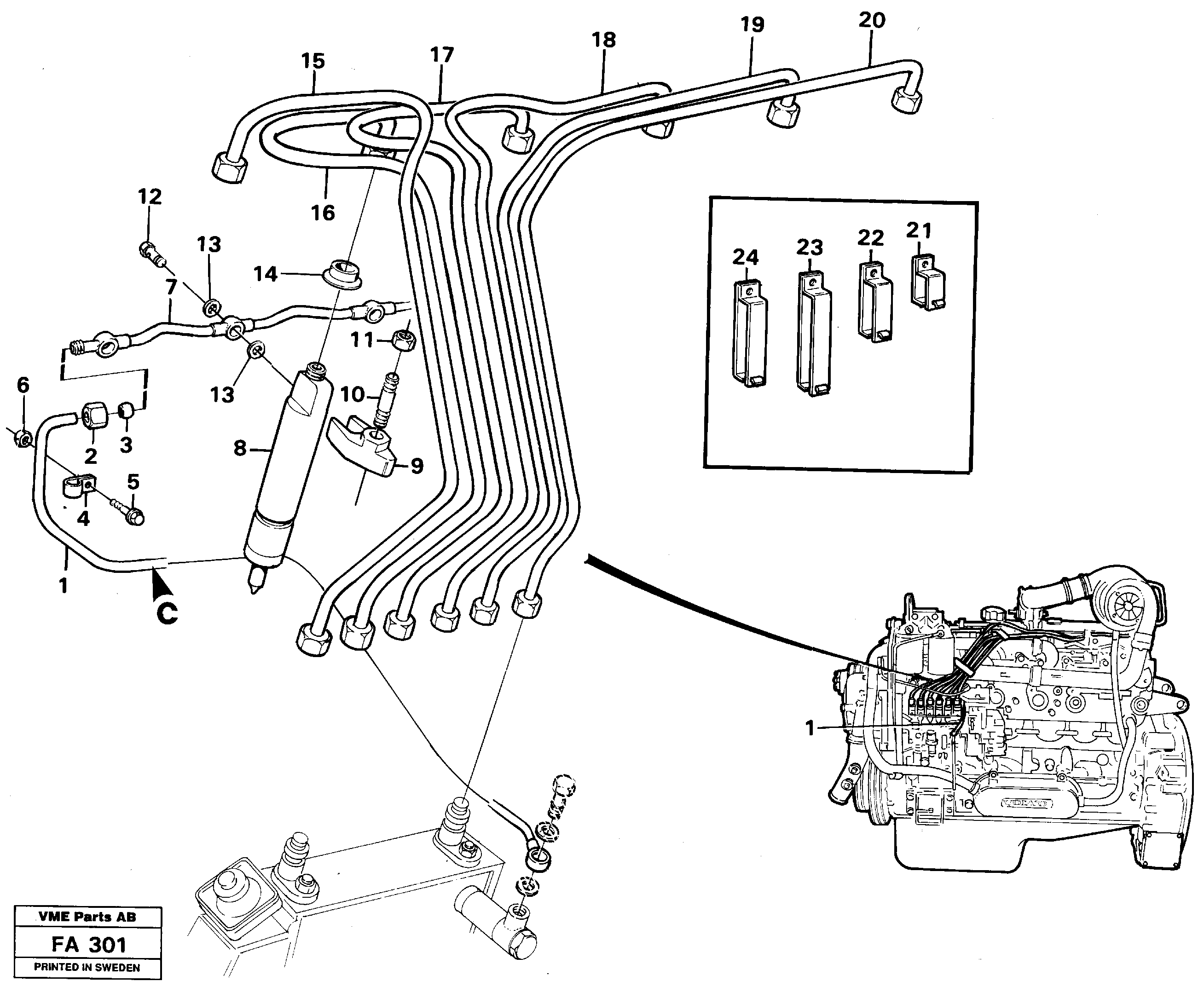 Fuel pipes, injectors — volvo parts diagram