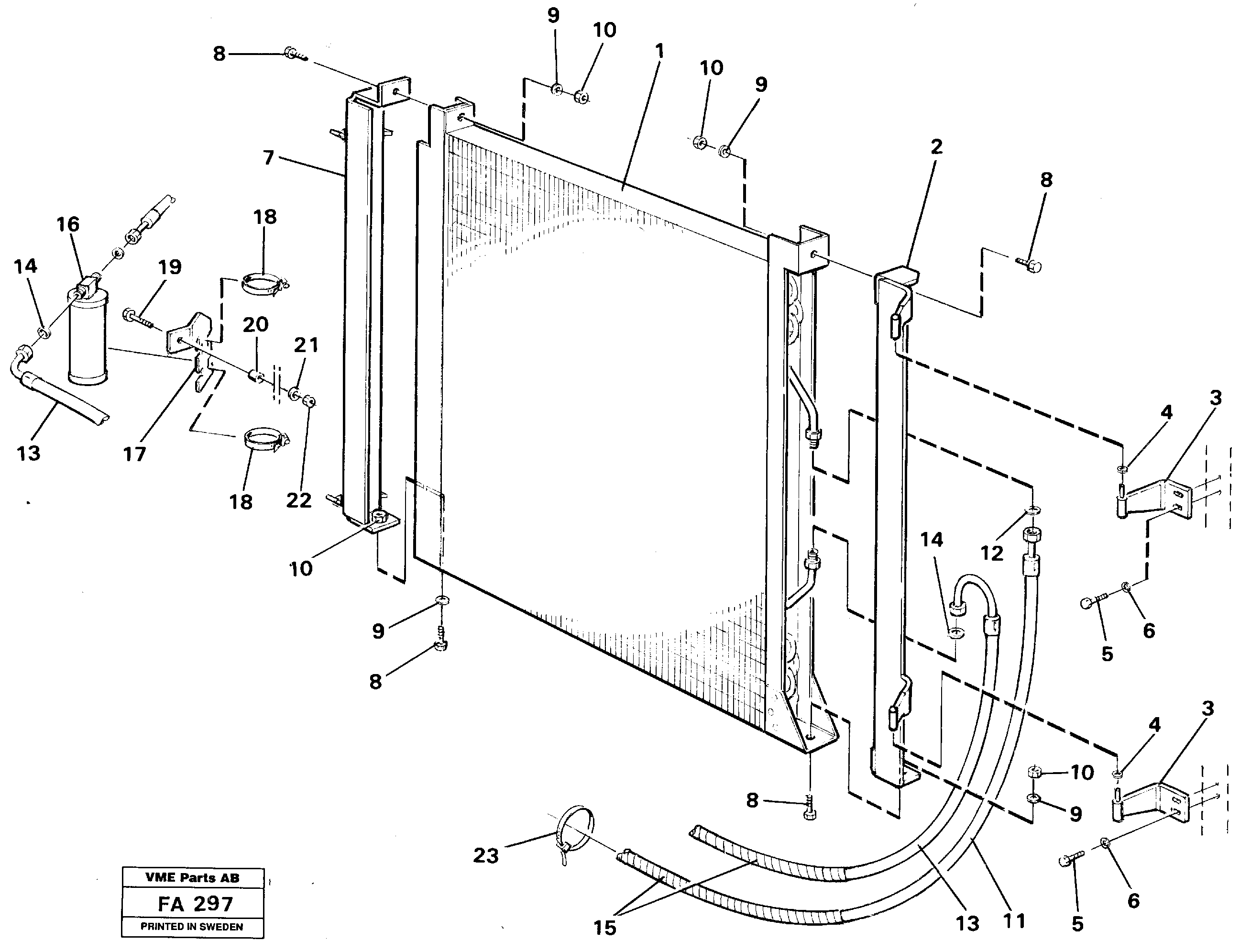 Condenser with fitting parts. Cooling agent R12  14256846 — volvo parts diagram