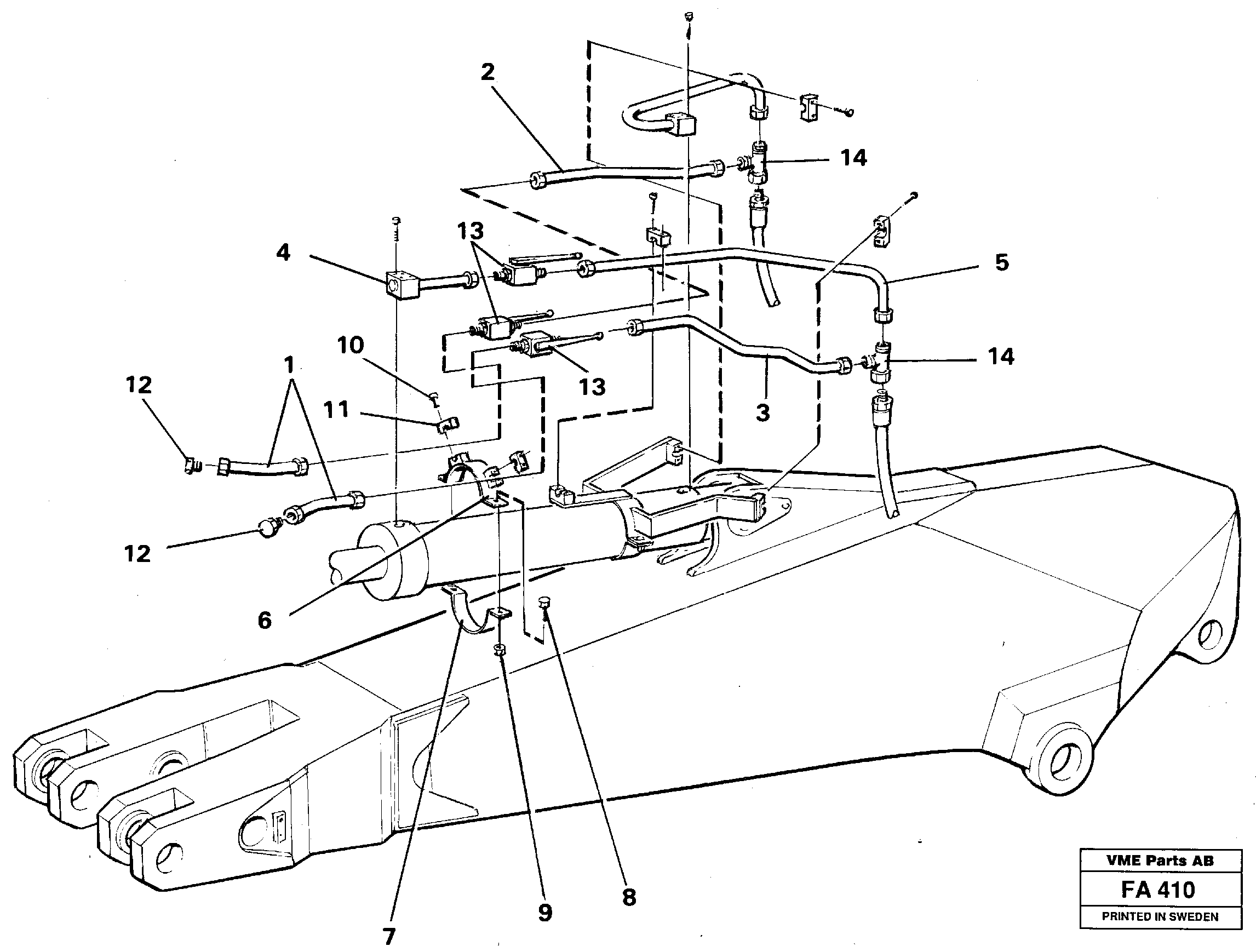 Parallel connected grab hydraulics incl. shut-offcocks on dipper arms.  14258210, 14258212, 14258214 — volvo parts diagram