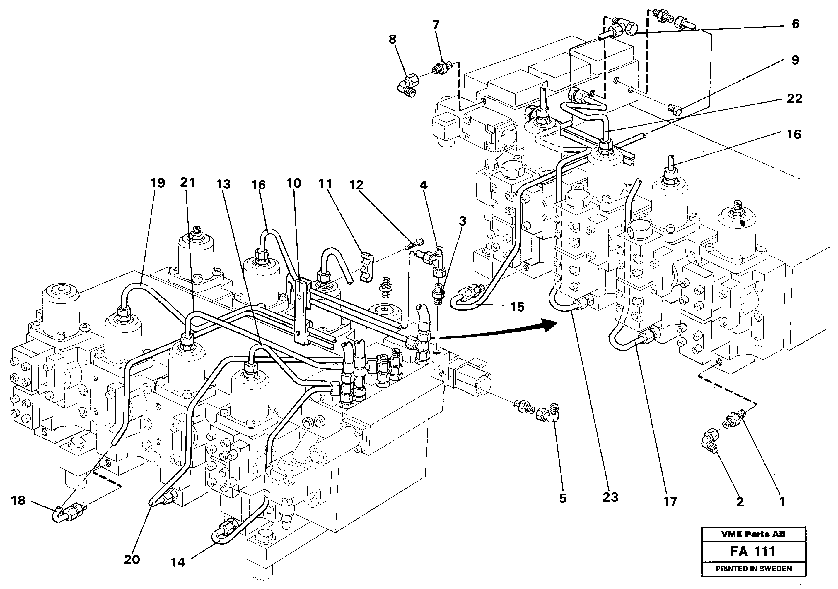 Main valve block, tubes and fittings — volvo parts diagram