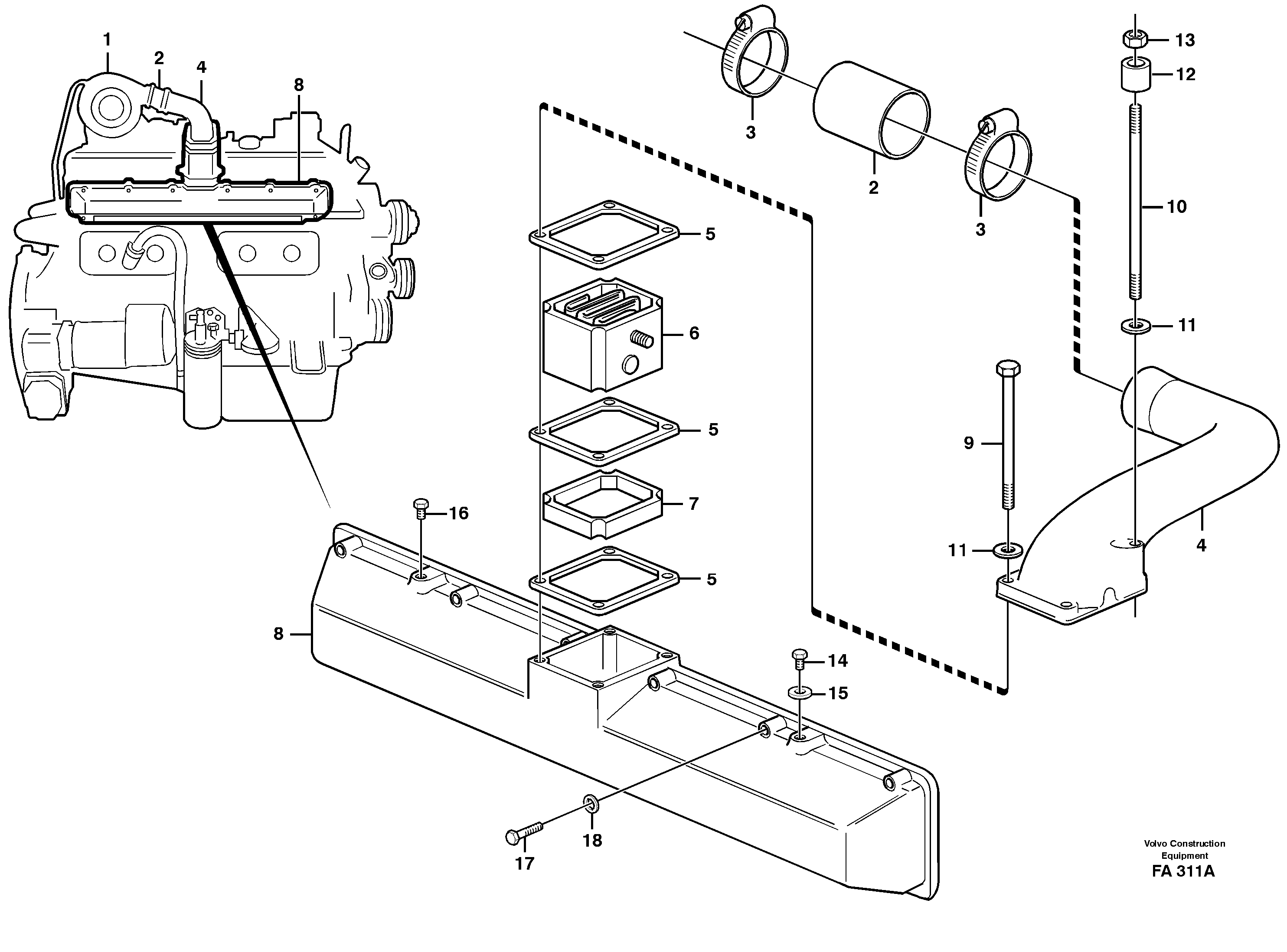 Induction manifold with fitting parts  TD 61 GE — volvo parts diagram