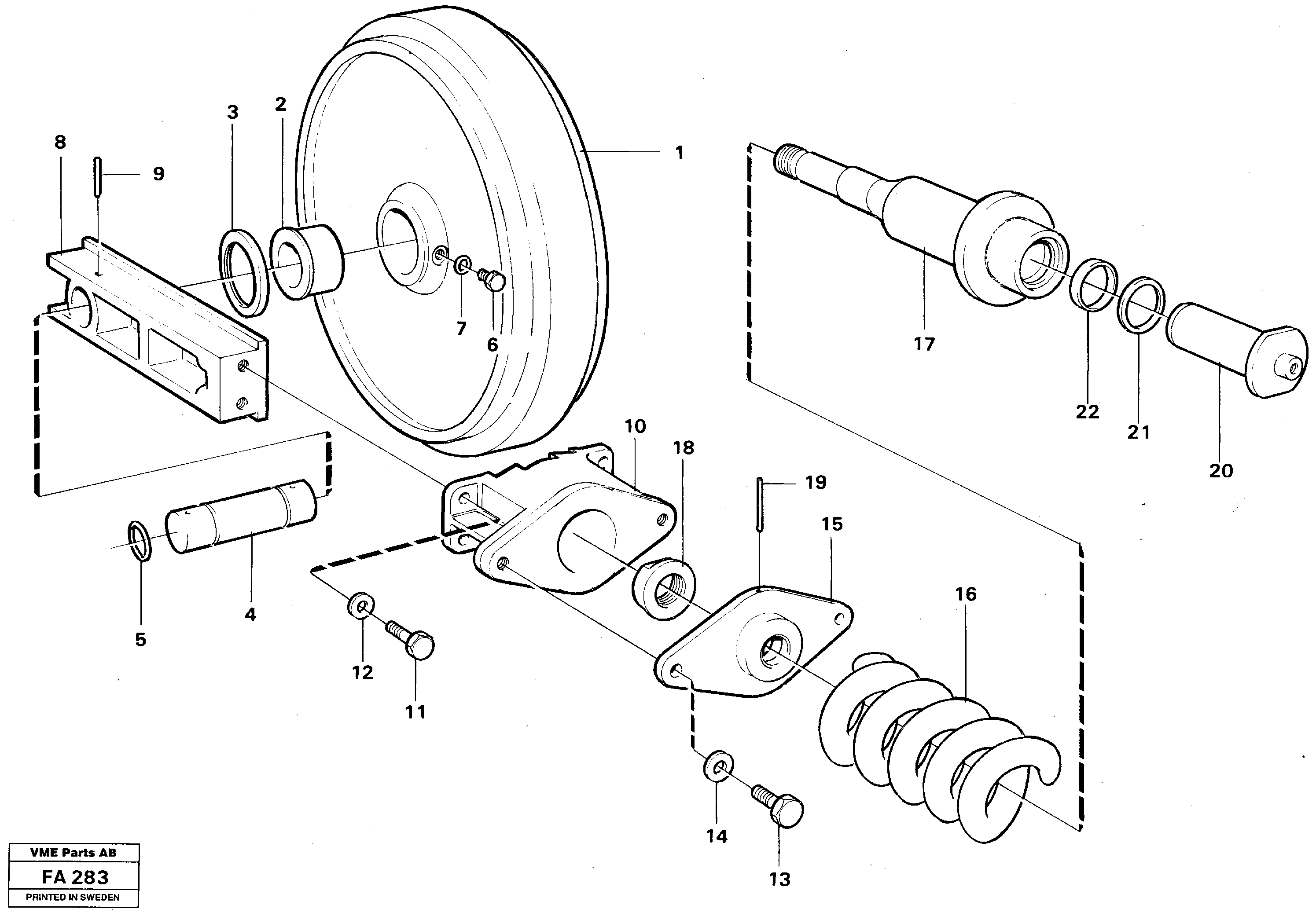 Front wheel, spring package and tension cylinder — volvo parts diagram