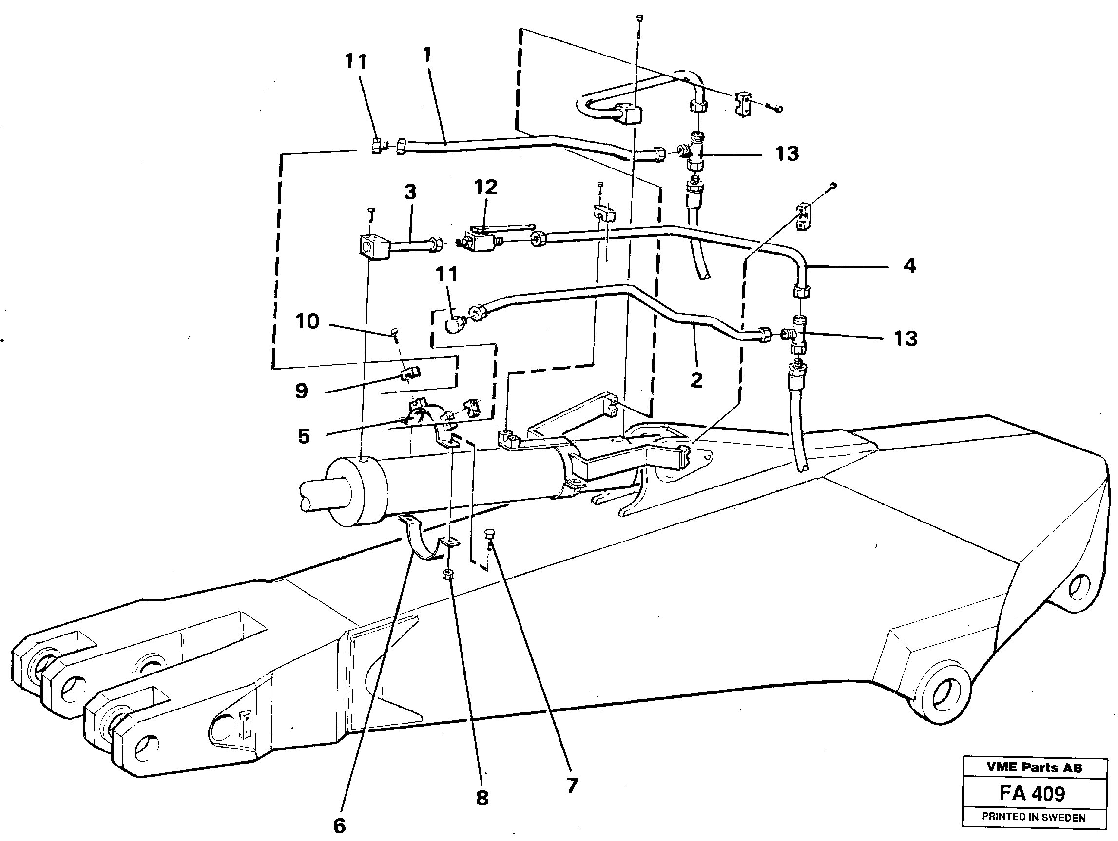 Parallel connected grab hydraulics on dipper arm.  14258209, 14258211, 14258213 — volvo parts diagram