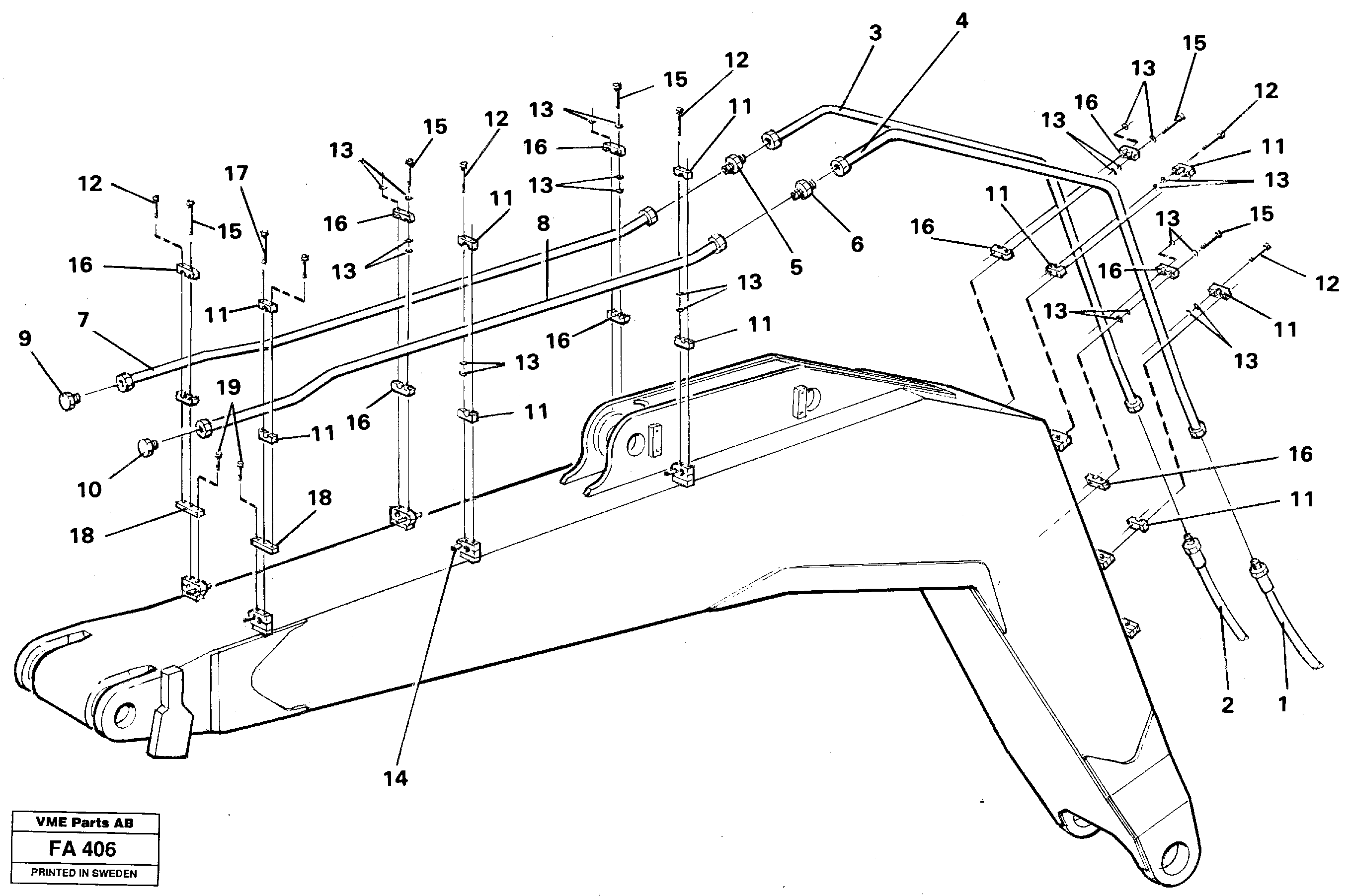 Hammer hydraulics on monoboom, 5.20 m and 5.70 m  14254205, 14260975 — volvo parts diagram