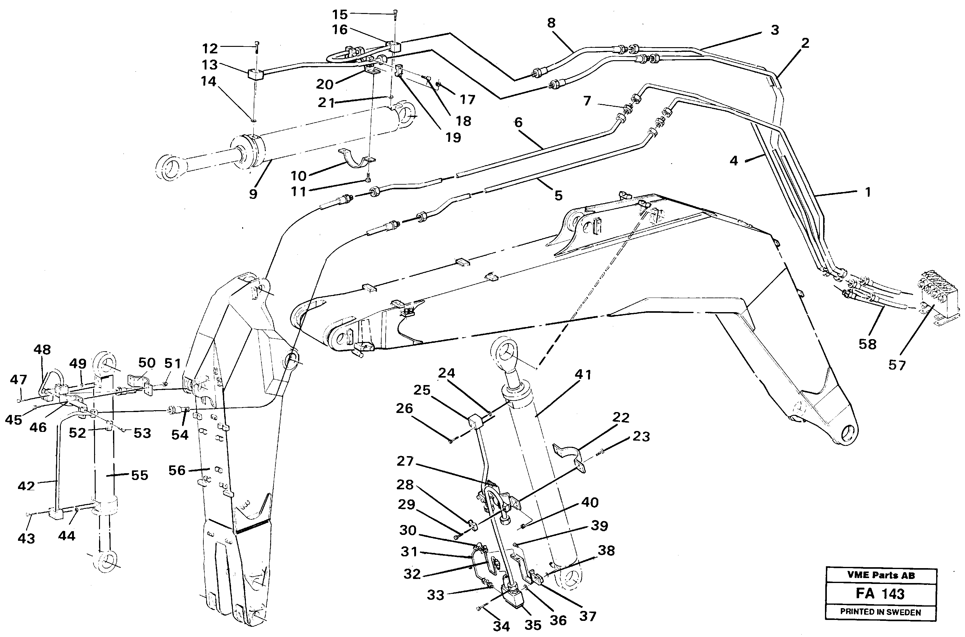 Backhoe hydraulics, boom 5.20m — volvo parts diagram